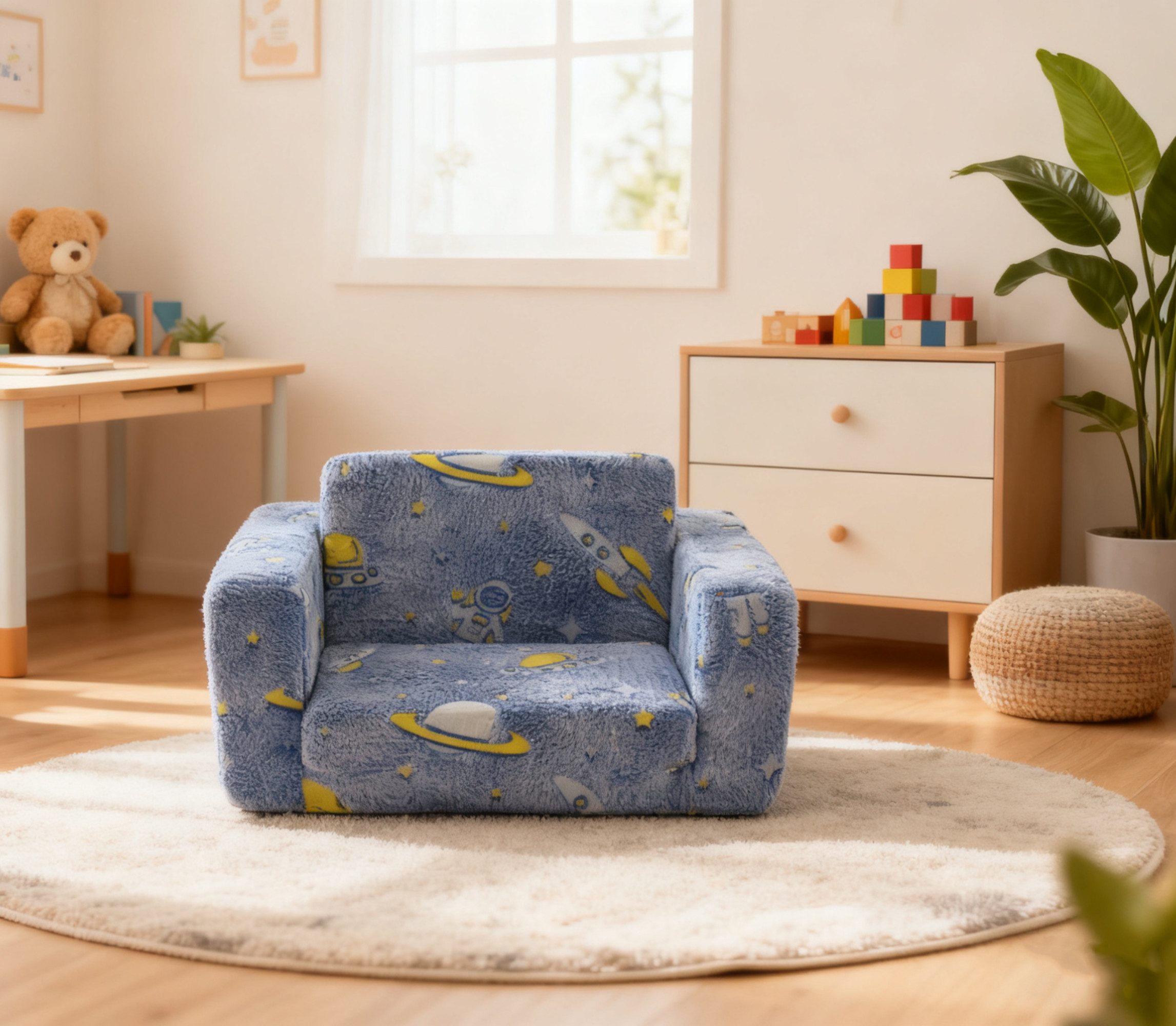 HAUSS SPOLE Kindersofa Kindercouch mit Tragegriff und Seiten Taschen,Kinder-Schaumstuhl