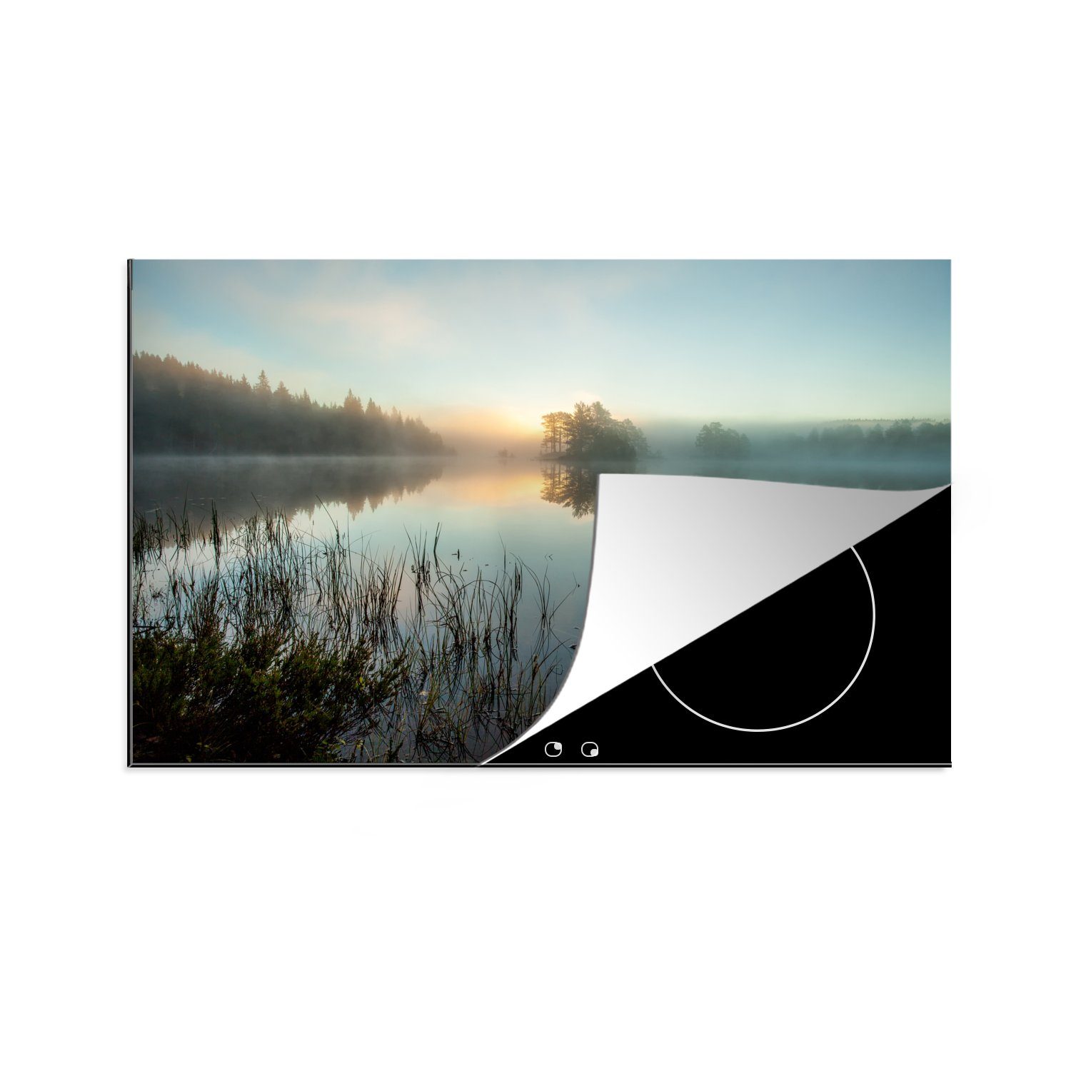 MuchoWow Herdblende-/Abdeckplatte Ruhiger Morgen im Wald von Norwegen, Vinyl, (1 tlg), 81x52 cm, Induktionskochfeld Schutz für die küche, Ceranfeldabdeckung