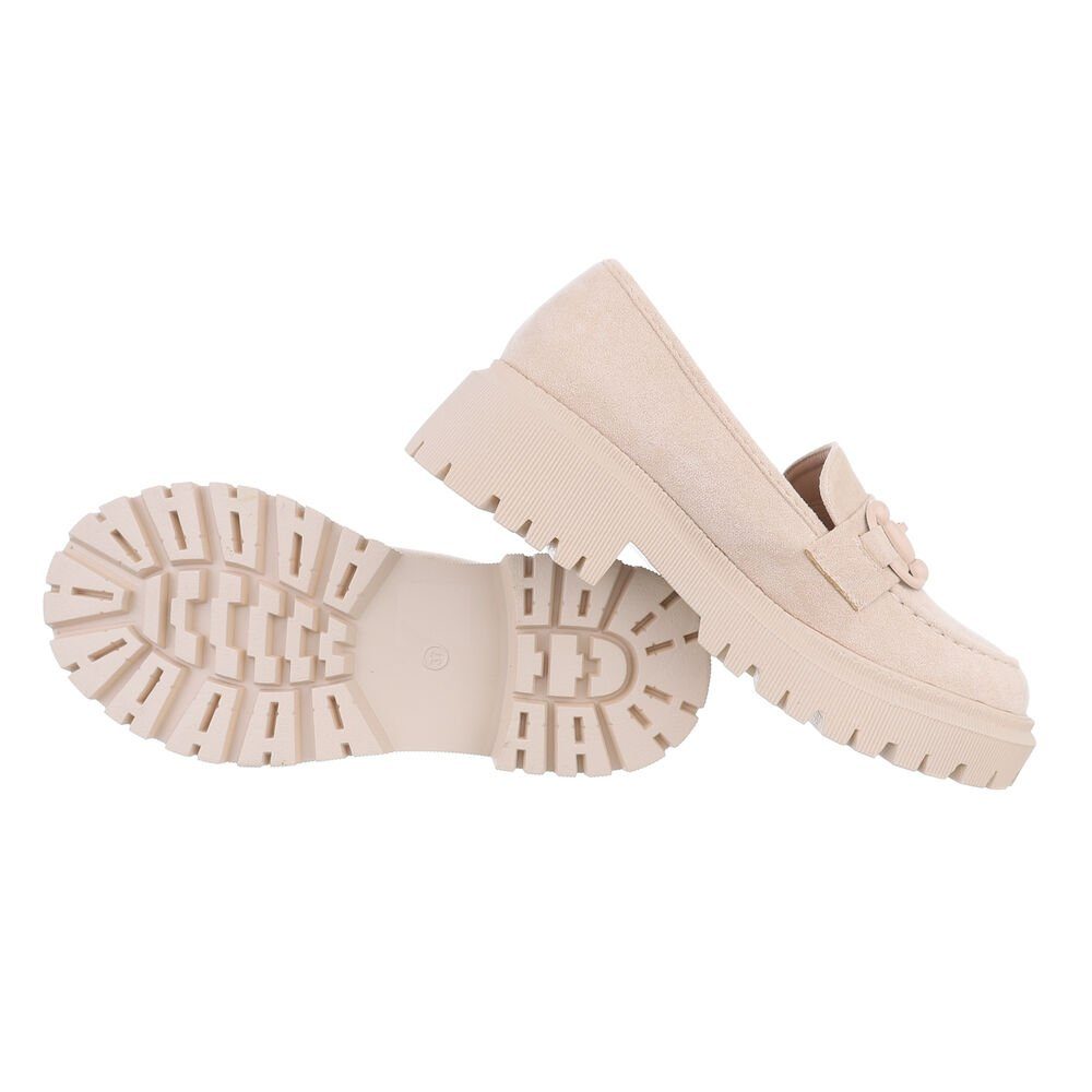 Ital-Design Damen Mokassins Freizeit Slipper Blockabsatz Mokassins in Beige günstig online kaufen