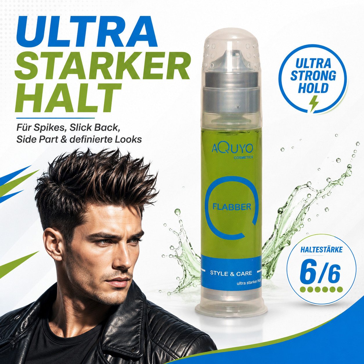 AQUYO Cosmetics Haargel Flabber Haargel mit starkem Halt, Stylinggel für die perfekte Frisur, Haarstyling