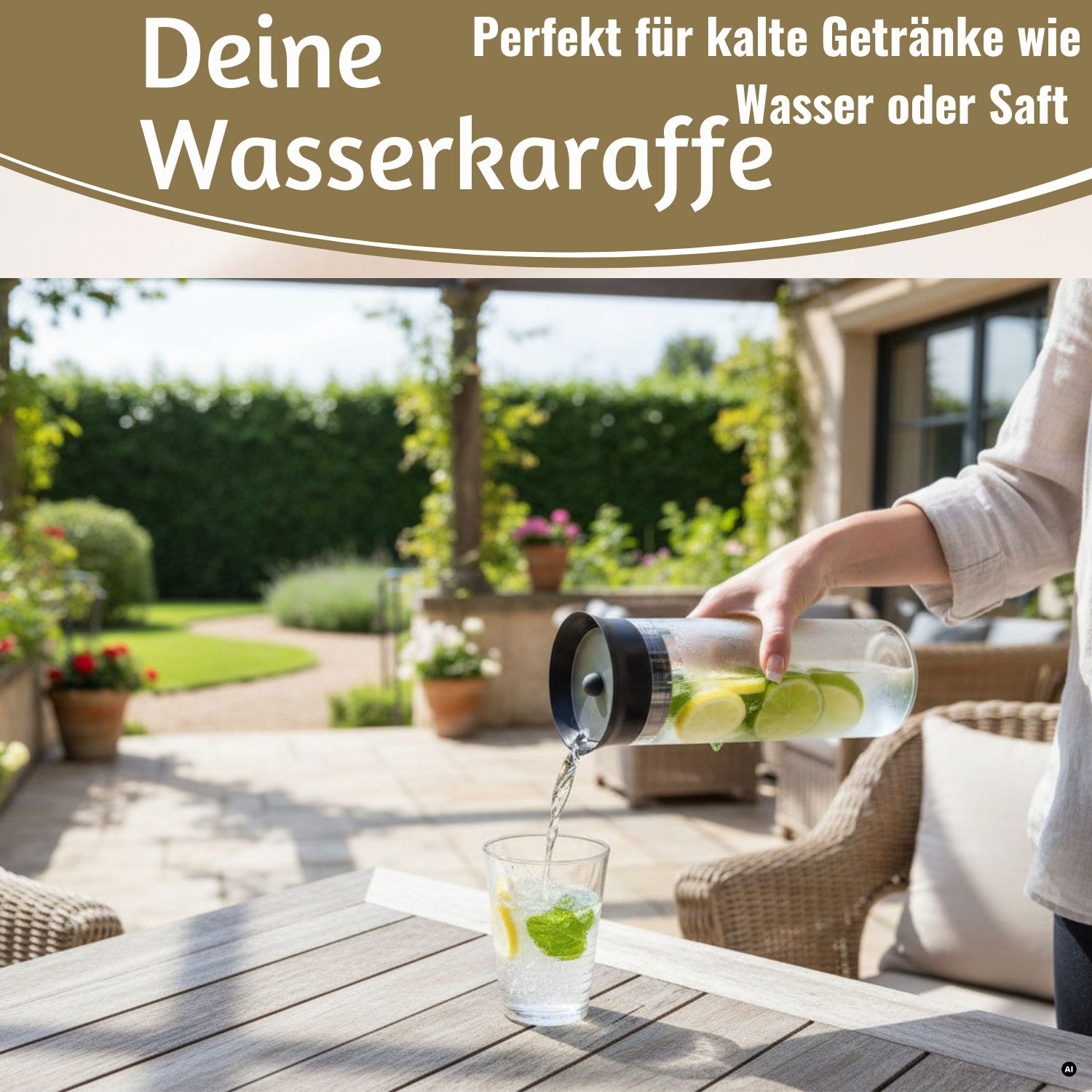 LS-LebenStil Wasserkaraffe 1x Glas Wasserflasche 1L Borosilikatglas Flasche Karaffe mit Deckel, (mit Silikon Deckel und integriertem Sieb, Glaskaraffe Trinkflas – Bild 5 von 5