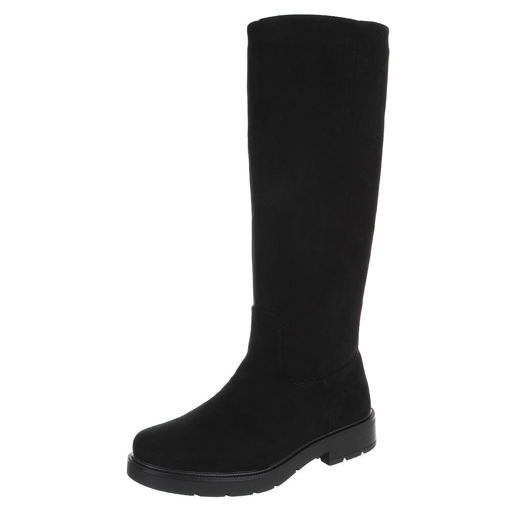 Ital-Design Damen Langschaftstiefel mit Reißverschluss und Profilsohle Stiefel (92299634) Blockabsatz Flache Stiefel in Schwarz