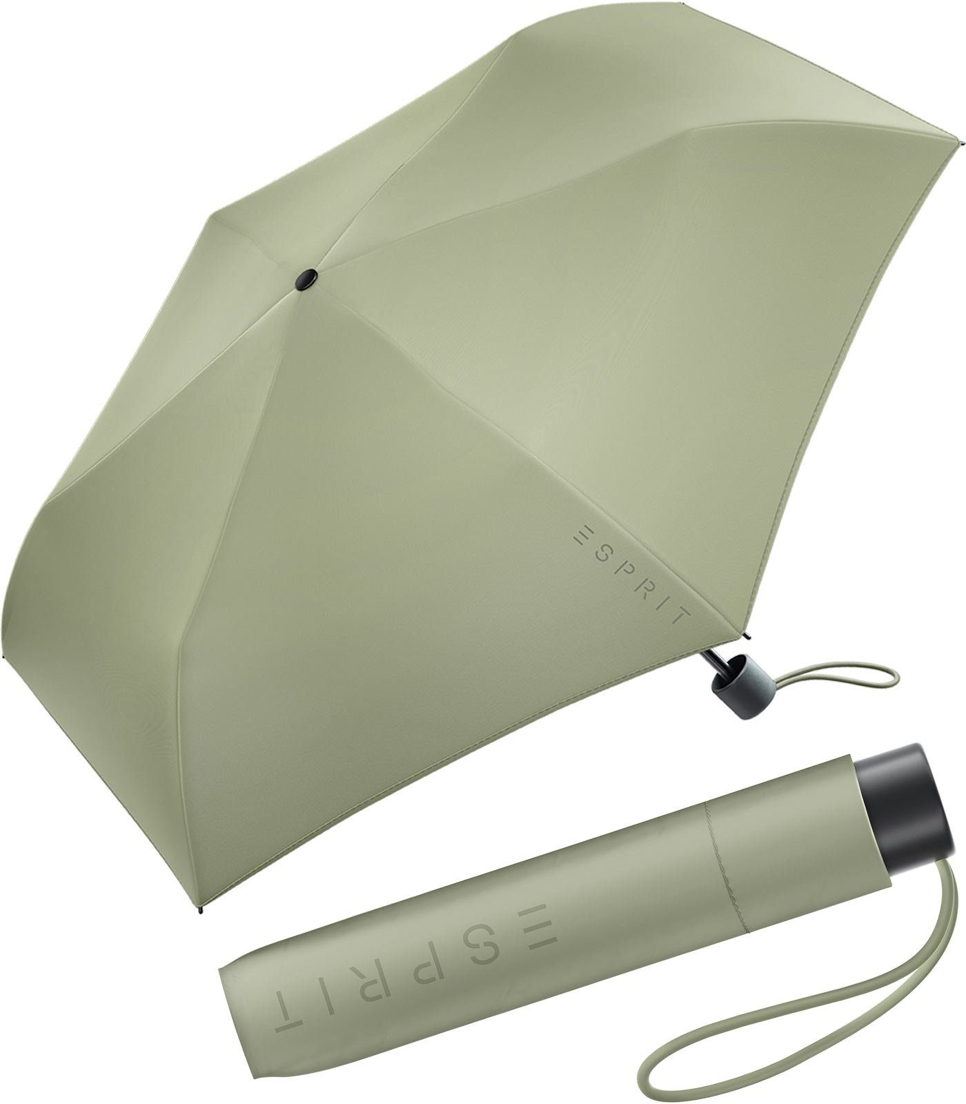 Esprit Taschenregenschirm Mini Regenschirm Damen Slimline FJ 2022, sehr leicht, in den neuen Trendfarben olive