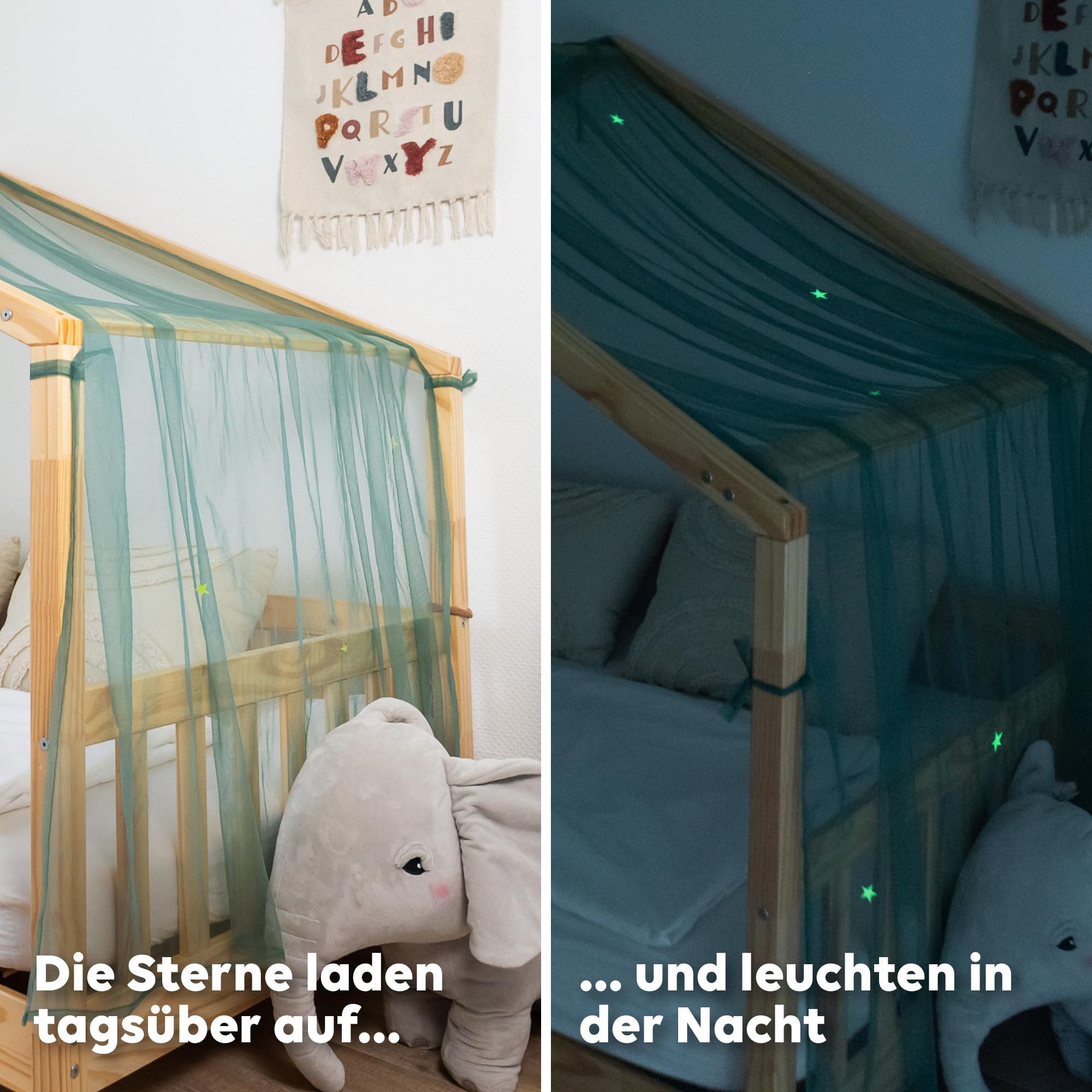 lilimaus Betthimmel Himmel für Hausbett mit leuchtenden Sternen - 1 Stoffbahn (1-tlg), leuchtende Sterne funkeln nachts sanft über dem Hausbett