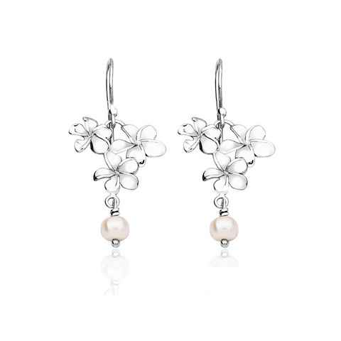 Nenalina Paar Ohrhänger Ohrhänger Blume Süßwasserzuchtperle 925 Silber