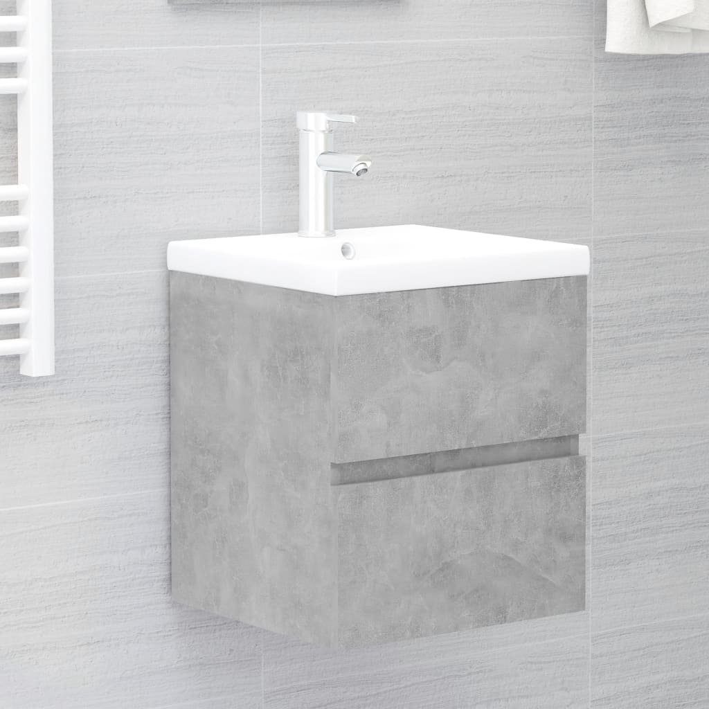 vidaXL Einbaubecken Badezimmerspiegelschrank (1-St) Holzwerkstoff Betongrau Waschbeckenunterschrank
