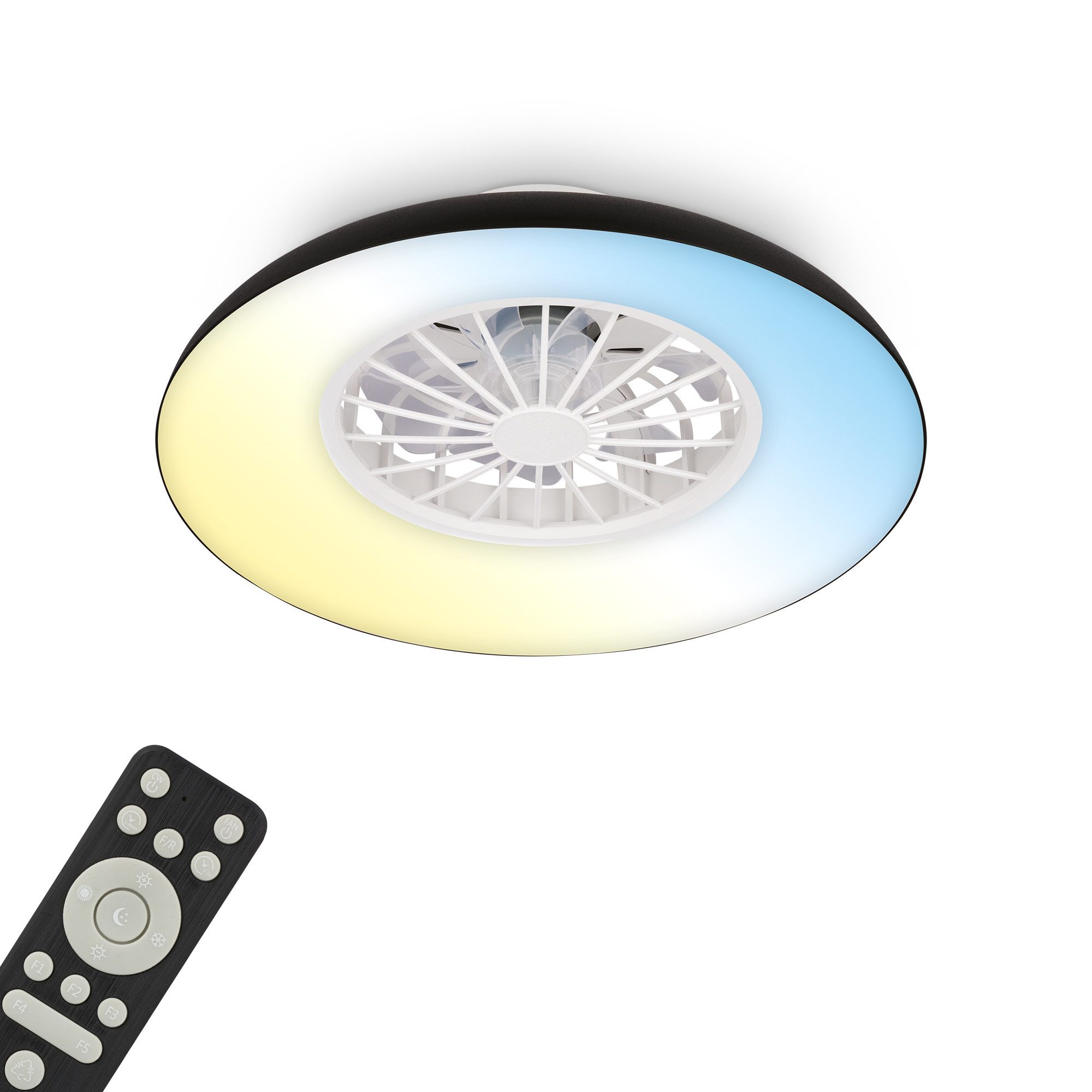 Briloner Leuchten LED Deckenleuchte Deckenventilator mit Licht DC-Motor Fernbedienung Dimmbar, LED fest integriert, CCT Farbtemperatursteuerung - Warm-/Neutral-/Kaltweiß, 60 x 19 cm (DxH), Schlafzimmer, Wohnzimmer, Esszimmer, Flur, Küche