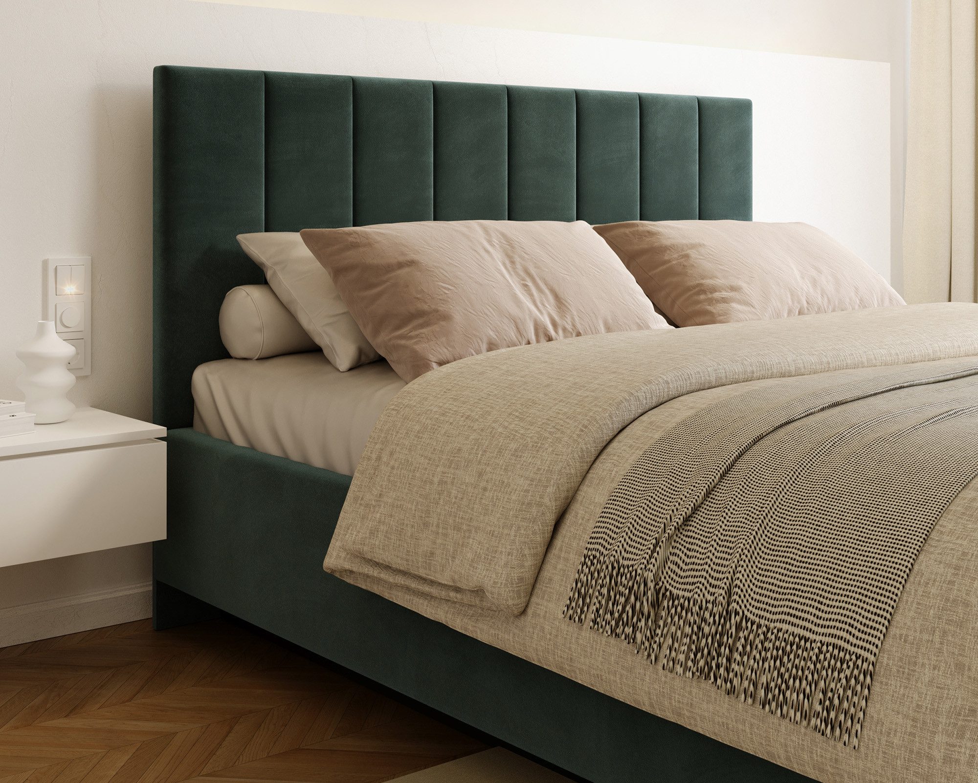 thematys Polsterbett mit Bettkasten 120x200, 140x200, 160x200, 180x200cm (MADE IN EU - mit hochwertigem Velours Bezug, Bettrahmen, Bett, Optional mit Matratze bestellbar, mit großen gepolsterten Kopfteil, mit Bettkasten zum aufklappen), Metallrahmen mit Lattenrost, hydraulische Klappfunktion für Stauraum