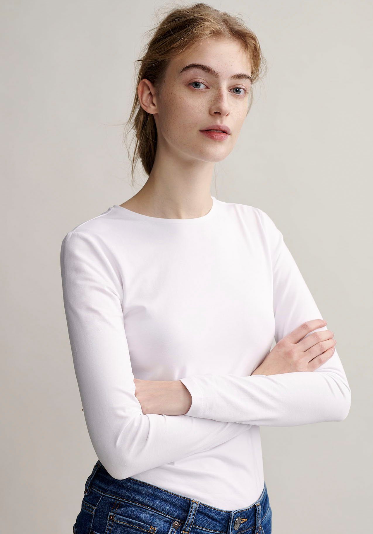 OPUS Langarmshirt Smilla in cleaner Basic-Form white