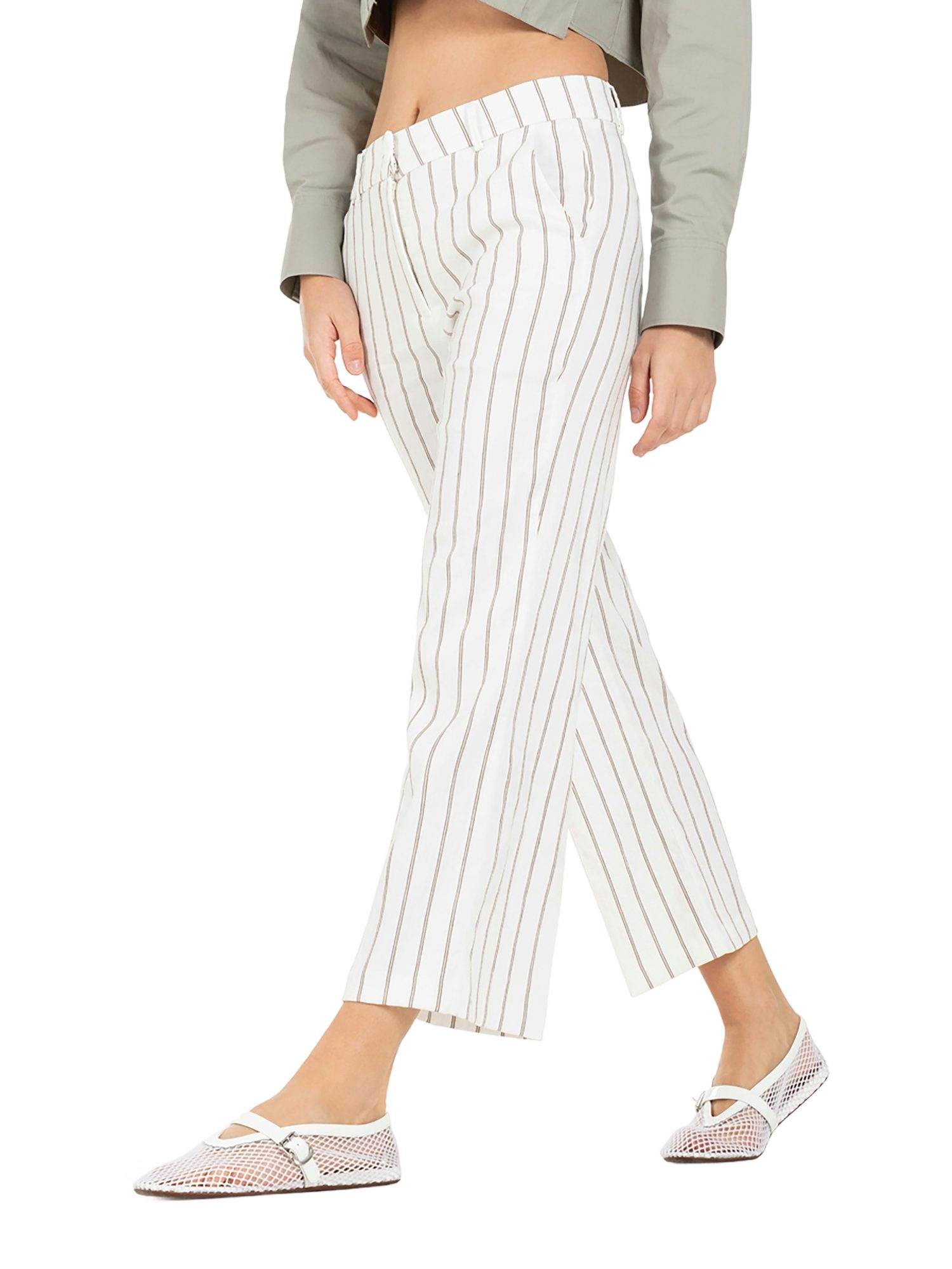 Cambio Stoffhose weiß, Casual, Leinen, Gestreift, Regular Fit, Mittel