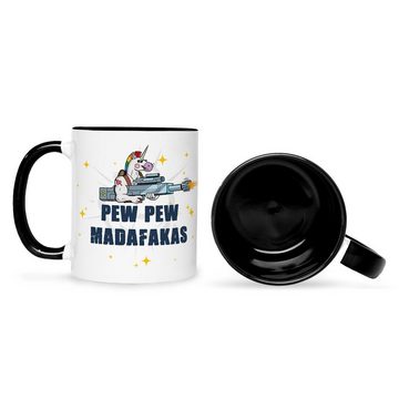 GRAVURZEILE Tasse mit Spruch - Pew Pew Madafakas, Keramik, Farbe: Schwarz & Weiß