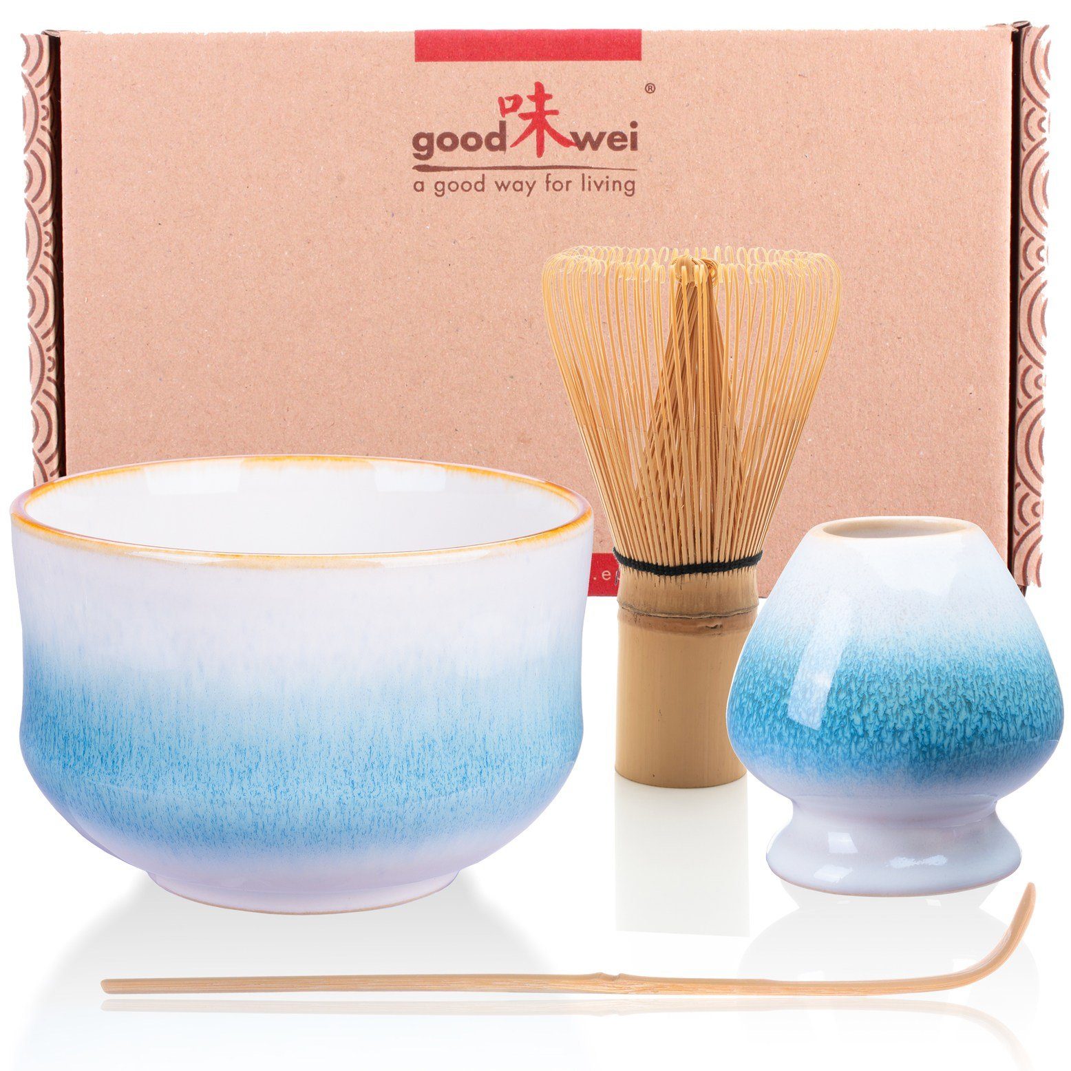 Goodwei Teeservice Matcha-Set "Rindō" 80 mit Teeschale, Matchabesen und Besenhalter (4-tlg), Keramik