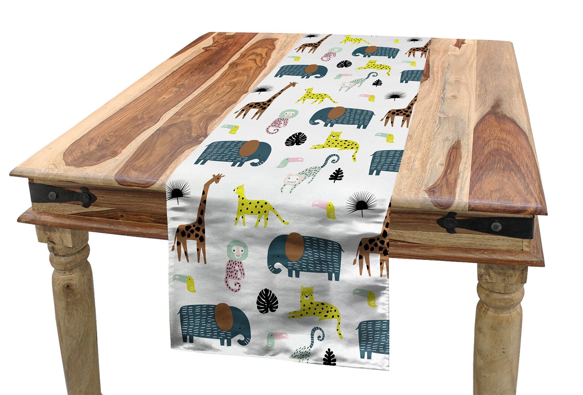 Abakuhaus Tischläufer Esszimmer Küche Rechteckiger Dekorativer Tischläufer, Tier Savannah Childish Wildlife