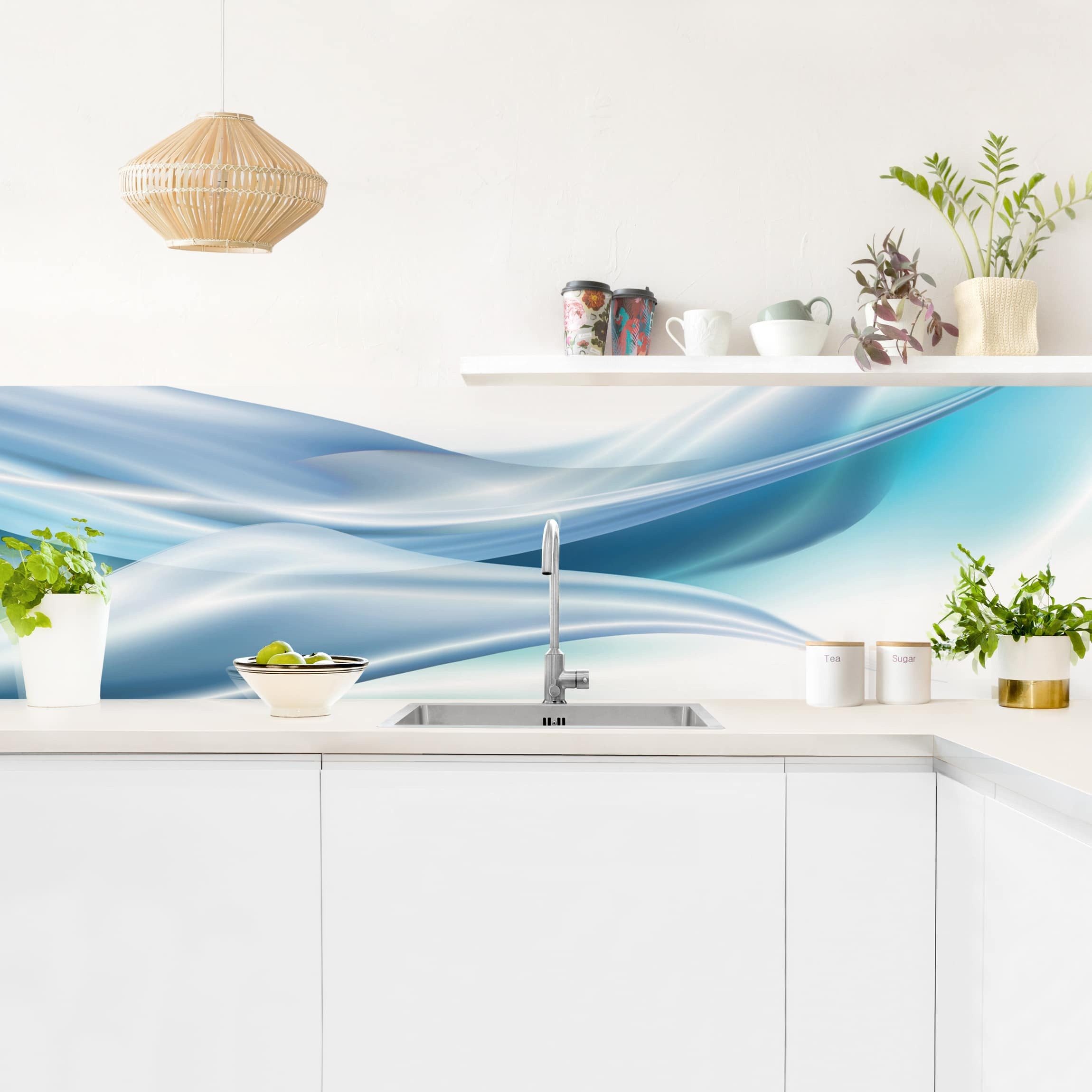 Bilderdepot24 Küchenrückwand selbstklebend blau mit Motiv Abstrakt, (1-tlg., Nischenrückwand - für Fliesenspiegel ohne Bohren - glänzend), Nischenrückwand fugenlos Wandpaneel Küche Herd
