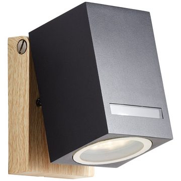 Lightbox Außen-Wandleuchte, ohne Leuchtmittel, Außen Wandspot, 10x7 cm, GU10, max. 20W, IP44, schwenkbar, Metall/Glas