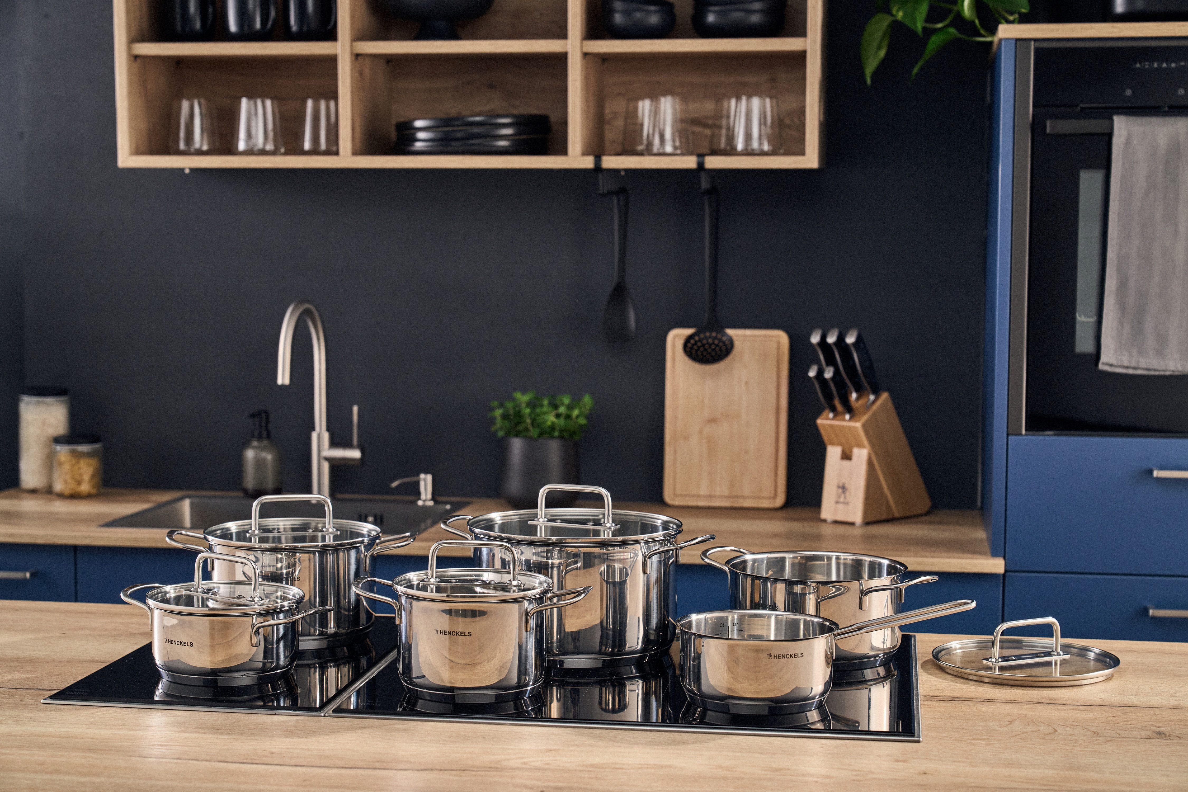 HENCKELS by ZWILLING Topf-Set Fall, Edelstahl (Set, 11-tlg), Hochwertiger Edelstahl, Induktionsgeeignet, Glasdeckel