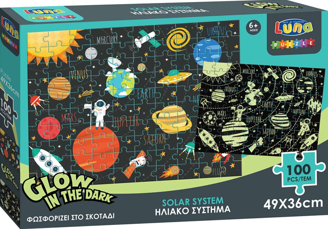 Diakakis Puzzle GLOW IN THE DARK Sonnensystem 100-tlg 49x36cm, Puzzleteile