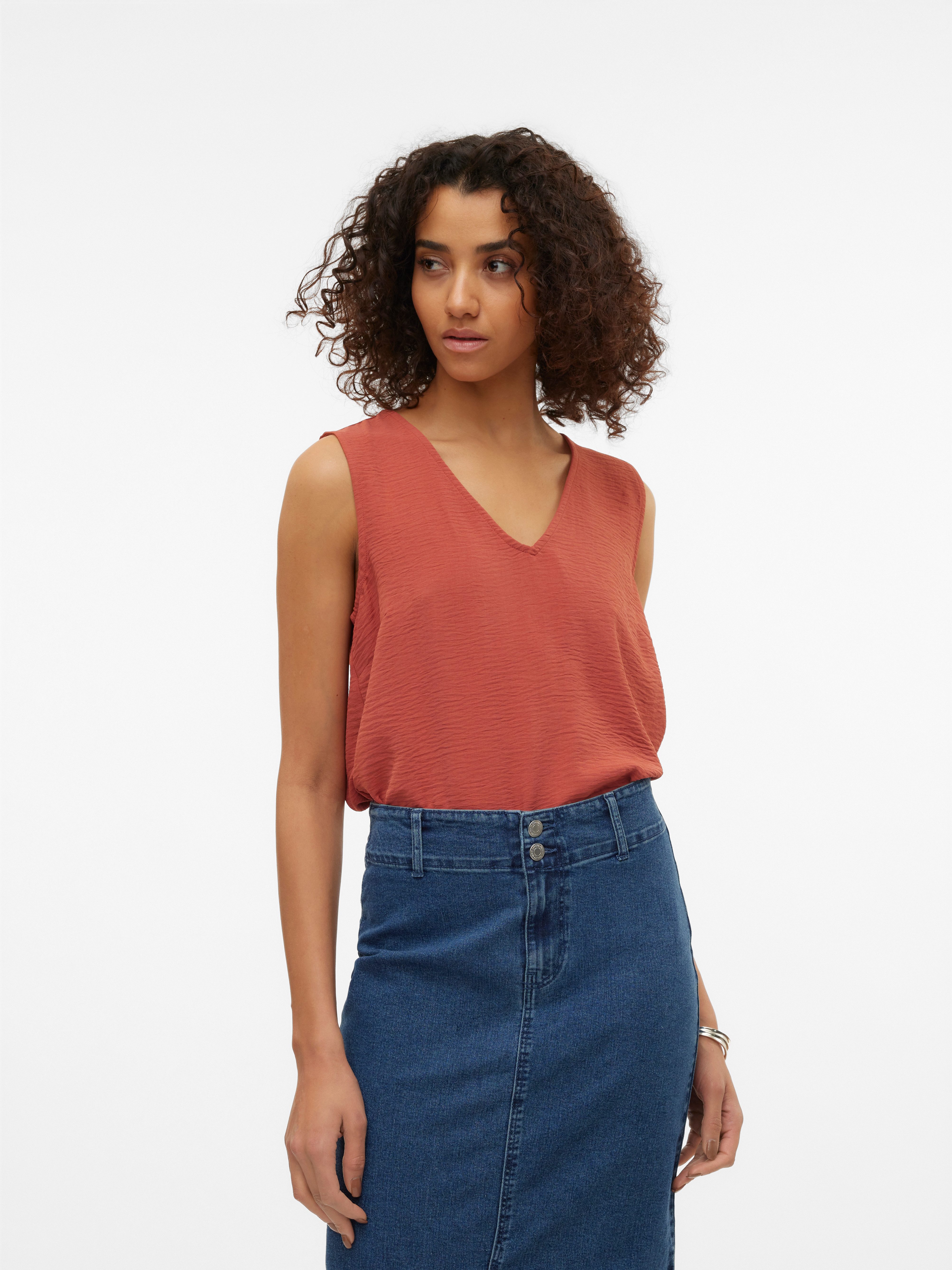 Vero Moda Shirttop VMALVA S/L V-NECK TOP WVN NOOS Kunstfaser, regular fit