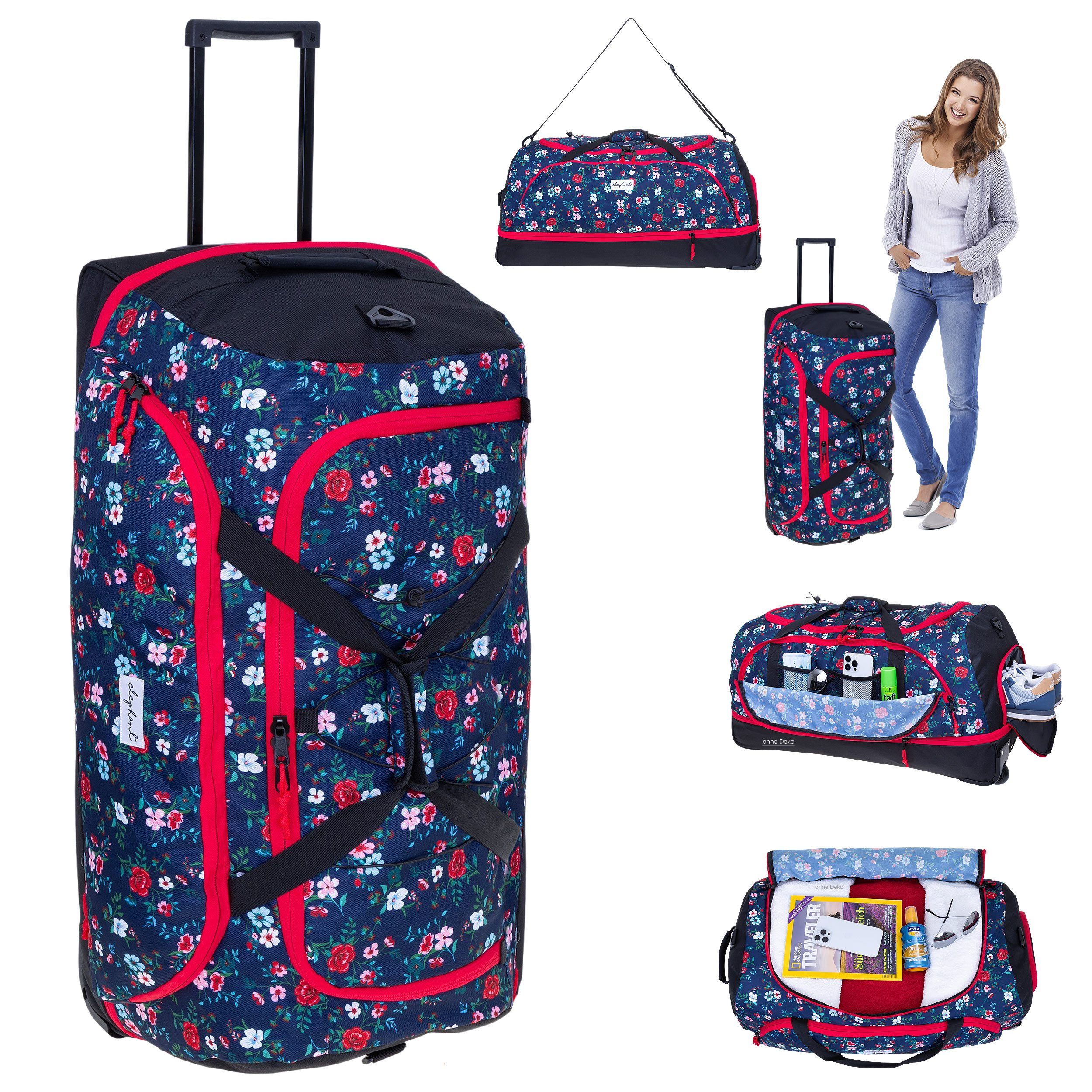 ELEPHANT Weichgepäck-Trolley Cruiser Trolley 100-135 L Reisetasche Travel Flower, Damen Tasche Softcase Gepäck Reise Urlaub Trolly