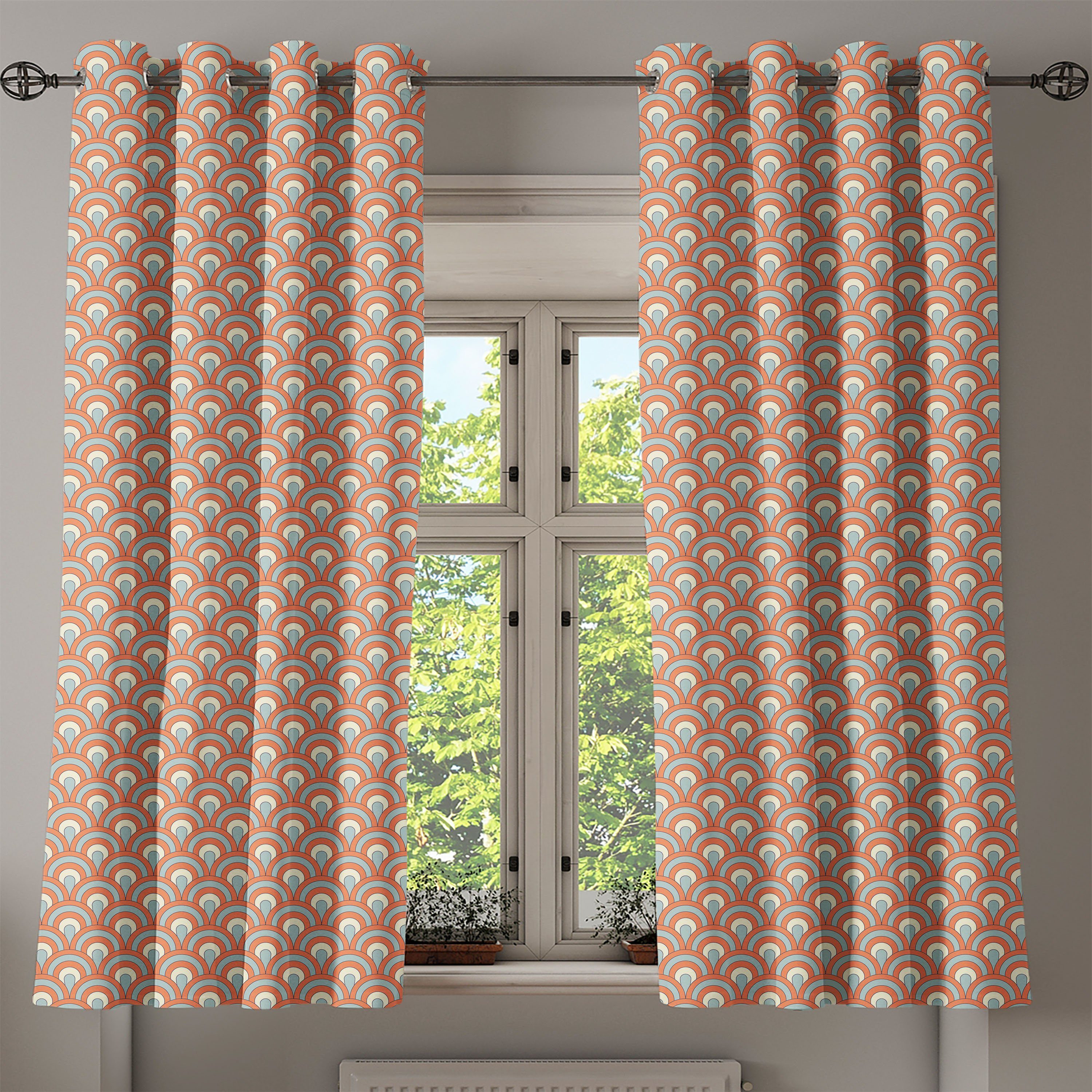 2-Panel-Fenstervorhänge Schlafzimmer Abakuhaus, Gardine Waves Orange Kurvige Wohnzimmer, für Overlapping Dekorative