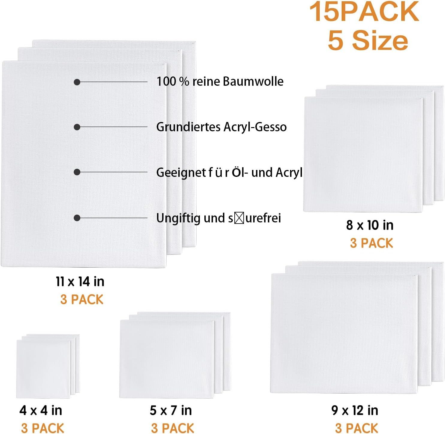 Youyijia Keilrahmen Künstler-Leinwand Set 15-teilig Baumwolle