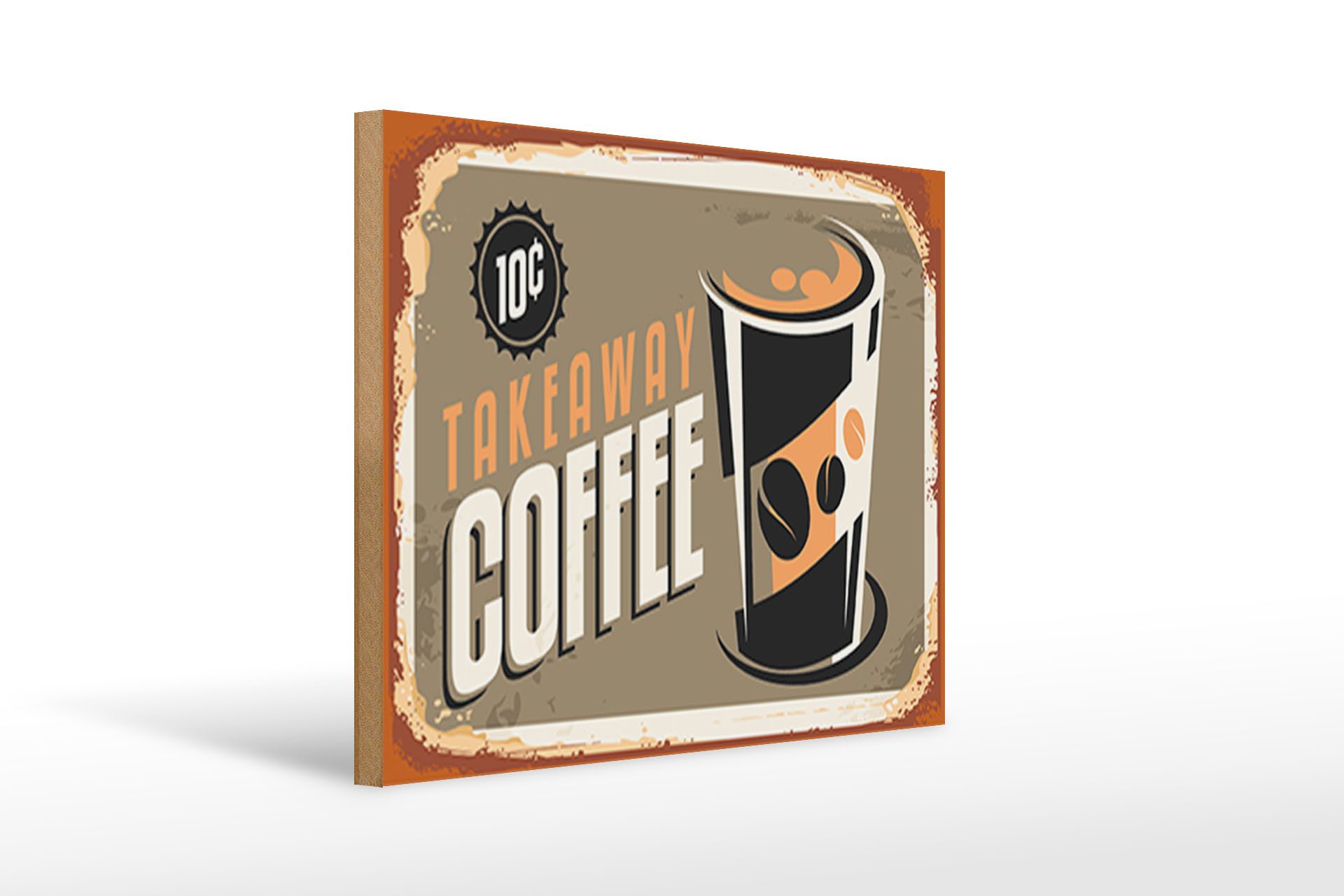 Holzbild Kaffee 40x30cm Retro Coffee takeaway