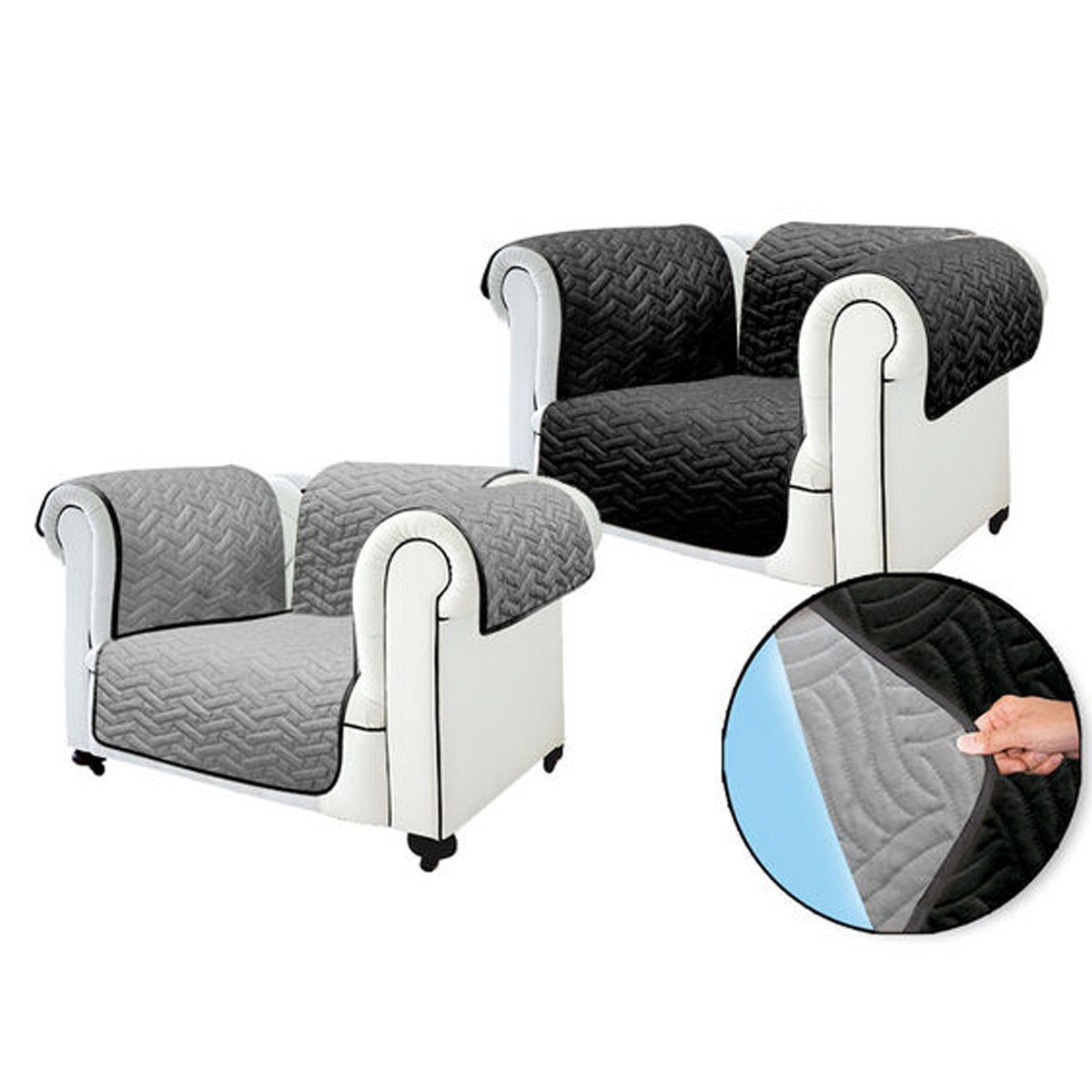 Sofaschoner Sofa wasserabweisend, Starlyf, Sofahusse Cover oder Sesselbezug schwarz/grau wendbar, Sofabezug