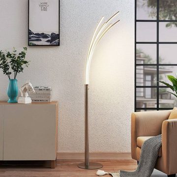 Lindby LED Stehlampe Boba, LED-Leuchtmittel fest verbaut, warmweiß, Modern, Aluminium, Metall, Kunststoff, nickel matt, weiß, 1 flammig