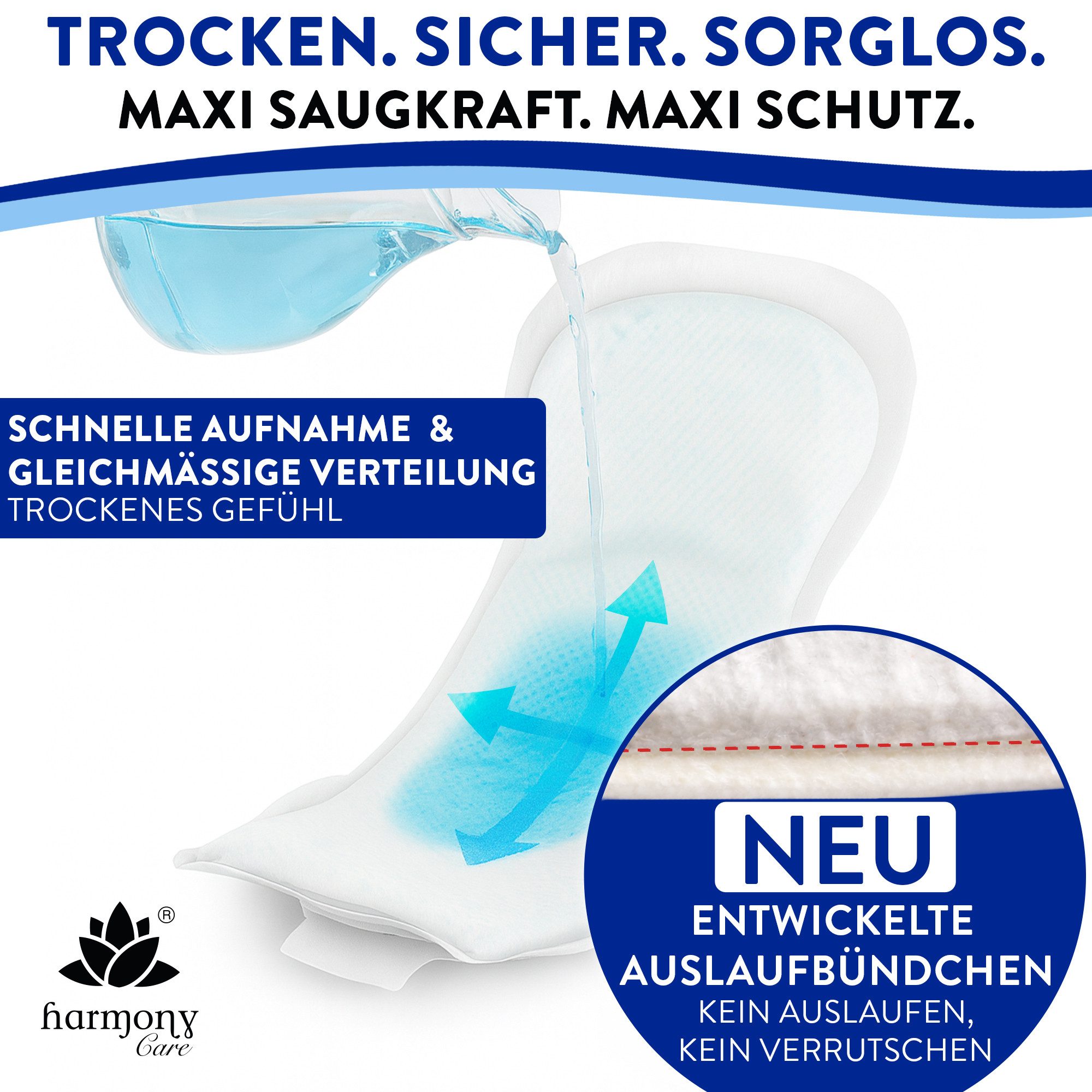 Harmony Care Inkontinenz-Einlage Harmony Care® Lady – Schutz & Komfort bei Blasenschwäche, mittlerer bis schwere Blasenschwäche, bis zu 800ml, 196-St., mit Auslaufschutz und Geruchskontrolle