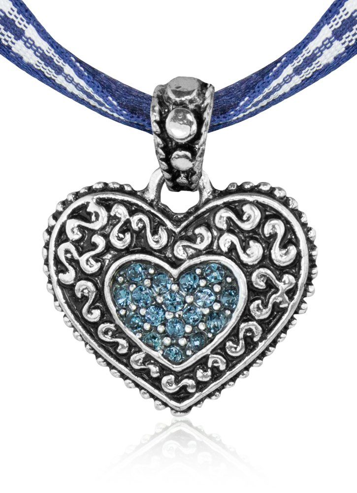 LUISIA® Herzkette LUISIA® Kinder Trachten Halskette kariert mit Herz Anhänger Dunkelblau