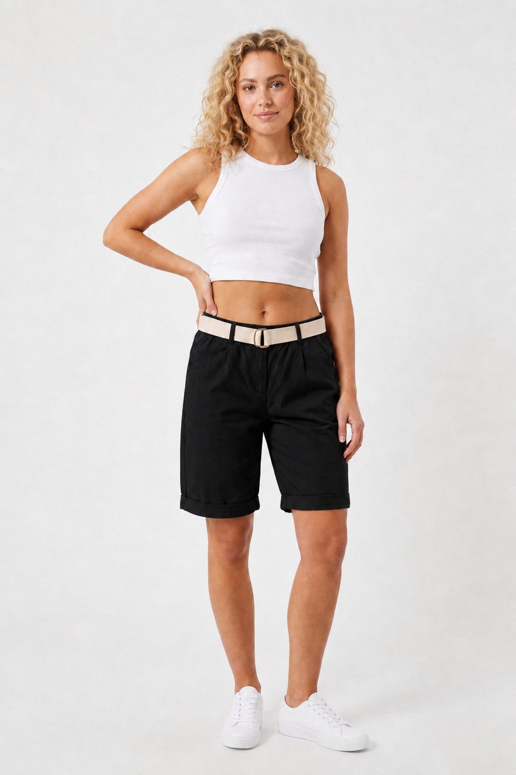 Kendindza Collection Chinoshorts Stretch Kurze Bermuda Shorts Damen Knielang Kurze Hose Damen Sommer Gummibund, Weiches Material, Loose Fit, weiter geschnitten