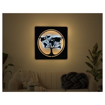 WohndesignPlus LED-Bild LED-Wandbild "Weltkarte im Kreis" 70cm x 70cm mit Akku/Batterie, Natur, DIMMBAR! Viele Größen und verschiedene Dekore sind möglich.