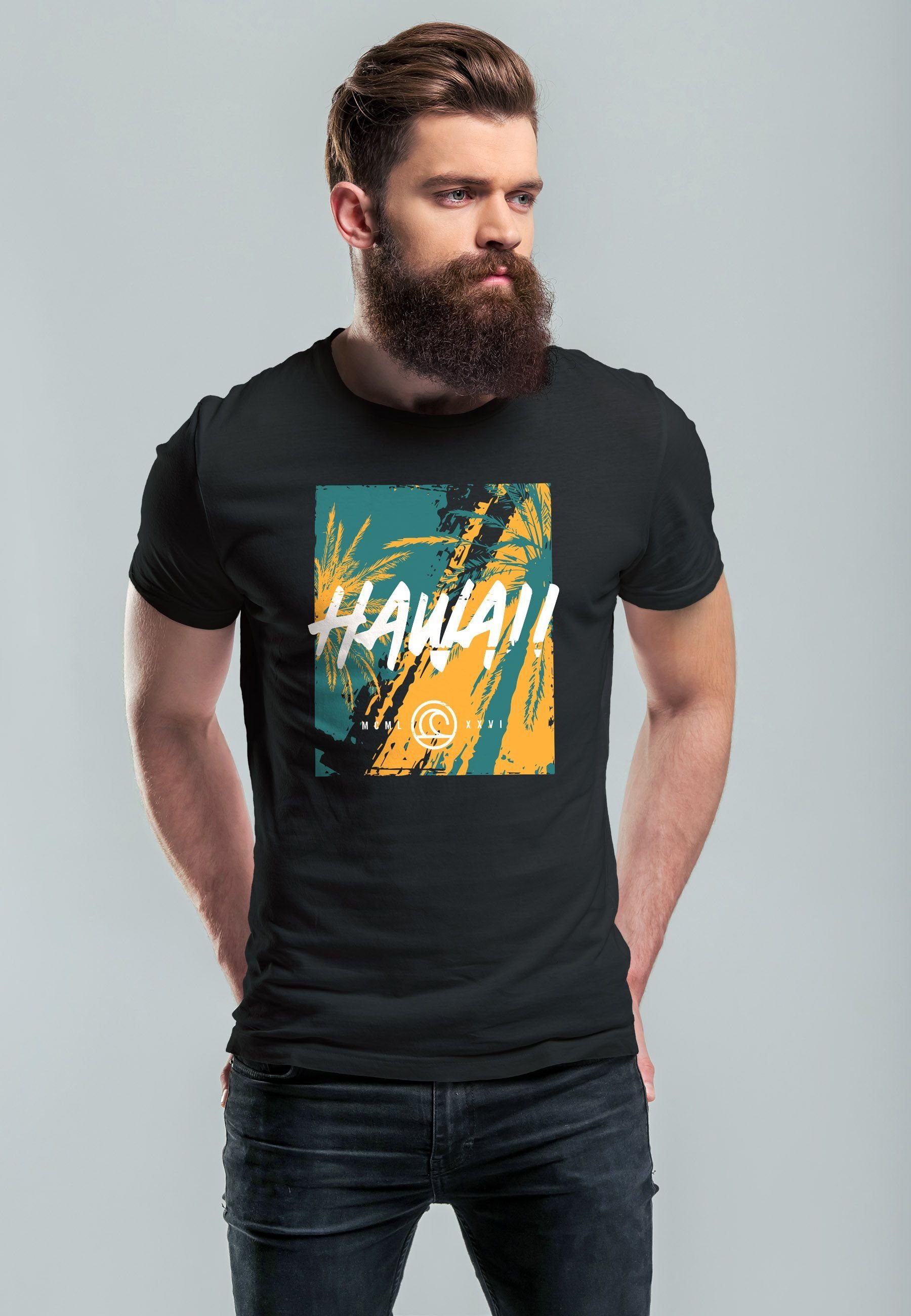 Neverless Print-Shirt Herren T-Shirt Hawaii Surfing günstig online kaufen