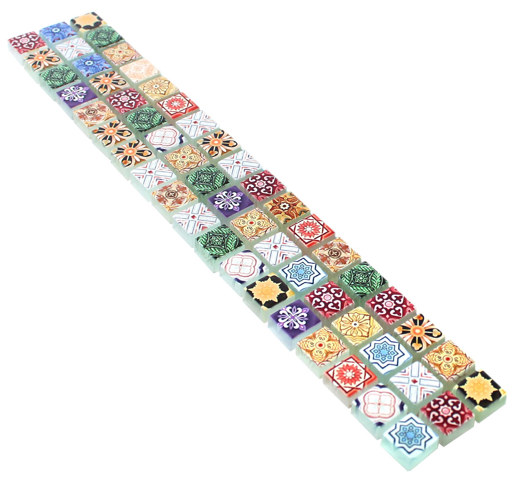 Mosafil Mosaikfliesen Glasbordüre Mentor Retro Optik, Glas 30.000x4.800, bunt, Verlegefertig auf ein Netz geklebt - Wasserfest