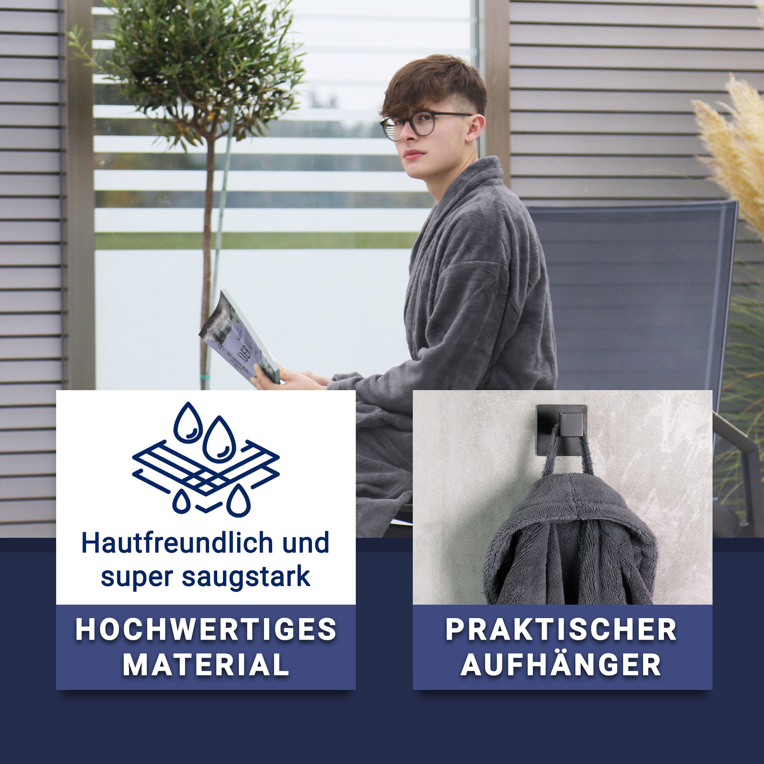 ZOLLNER Unisex-Bademantel, 100% Polyester-Velours / 100% Baumwolle, Schalkragen, Gürtel, 100% Polyester-Velours / 100% Baumwolle, unisex, verfügbar in S-XXL