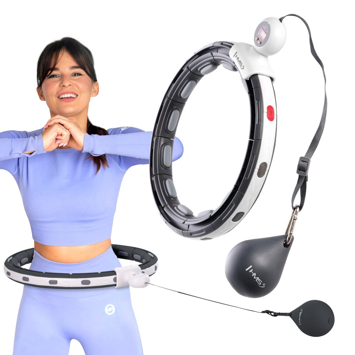 HMS Hula-Hoop-Reifen Hula Hoop mit Gewicht und Zähler Fitnessgerät Sportgerät Fitnessring, verstellbarer Hula-Hoop-Reifen mit Schwerkraftball