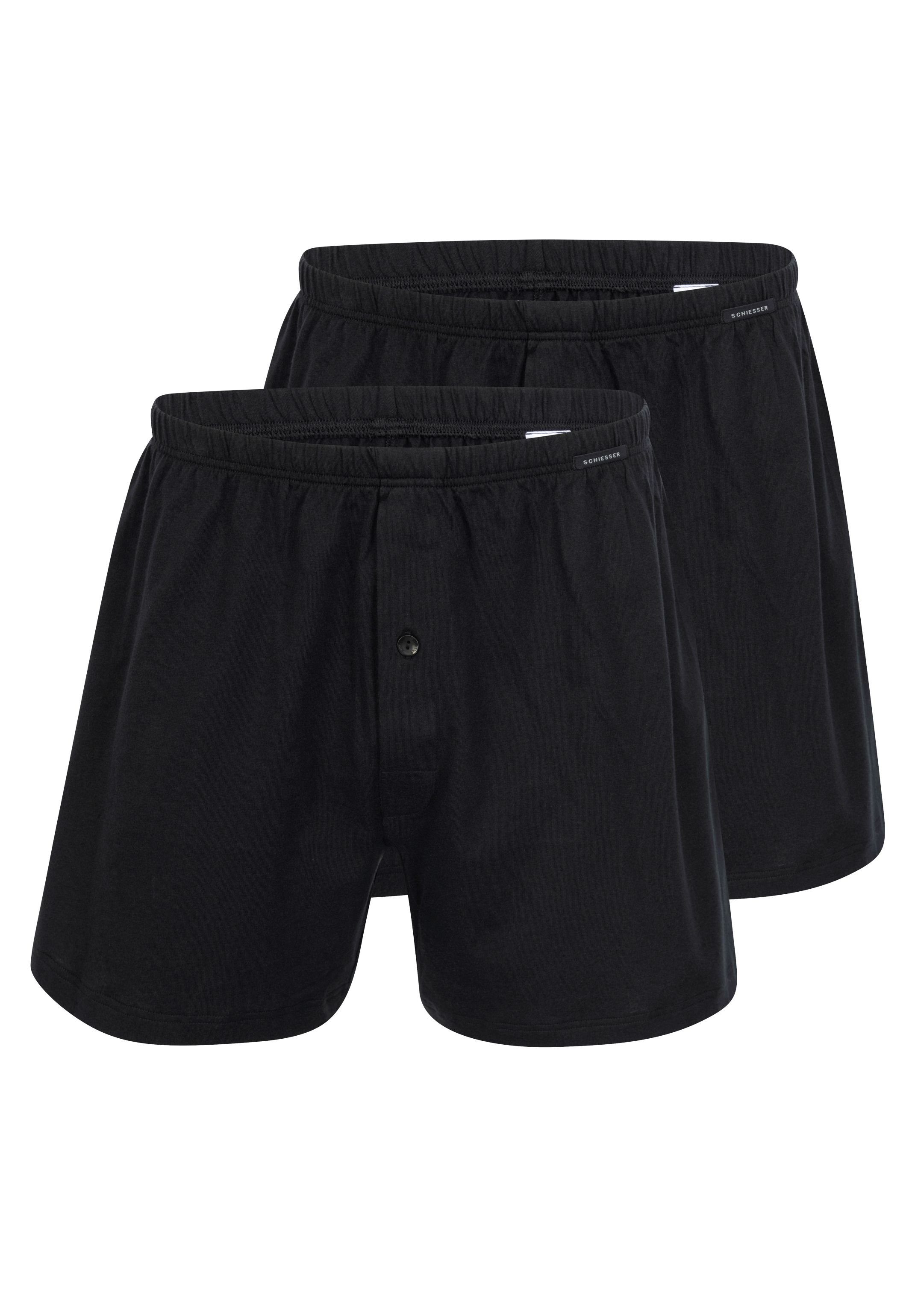 Schiesser Boxershorts 2er Pack Singel-Jersey Baumwolle Schwarz mit 2-St) - Boxershorts Knopf Mit Eingriff - (Spar-Set, Eingriff 