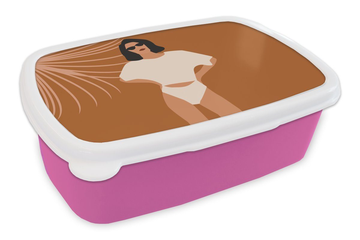 MuchoWow Lunchbox Sommer - Sonnenbrille - Minimalismus, Kunststoff, (2-tlg), Brotbox für Erwachsene, Brotdose Kinder, Snackbox, Mädchen, Kunststoff rosa