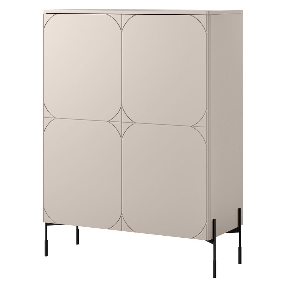 Lomadox Highboard SPLIT-141, kaschmir beige matt 124 cm Metallfüße grifflos