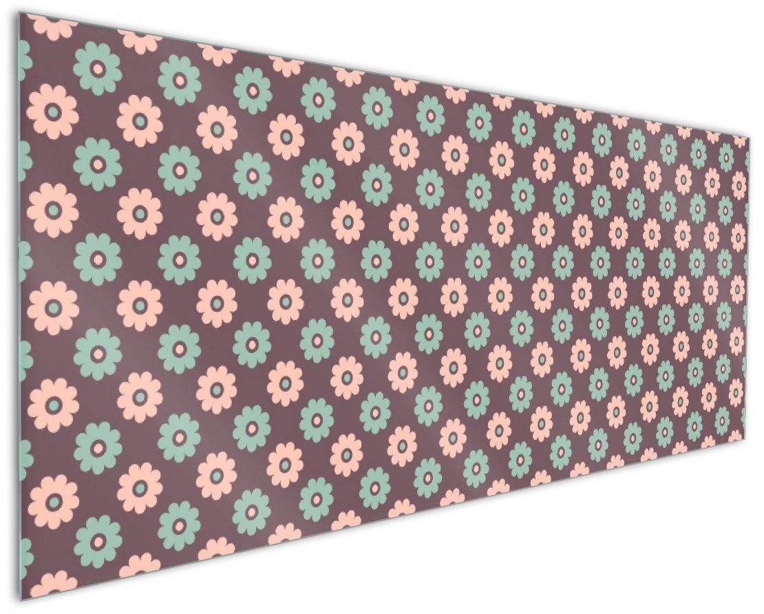 Wallario Küchenrückwand Muster mit grünen und rosa-farbenen Blüten, (1-tlg)