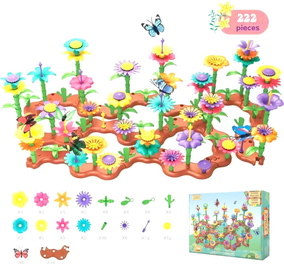 GD IMPORT Steckspielzeug Joyage Blumen Feinmotorik-Spielzeug – 222 Teile Montessori ab 3 Jahren, (224-tlg)