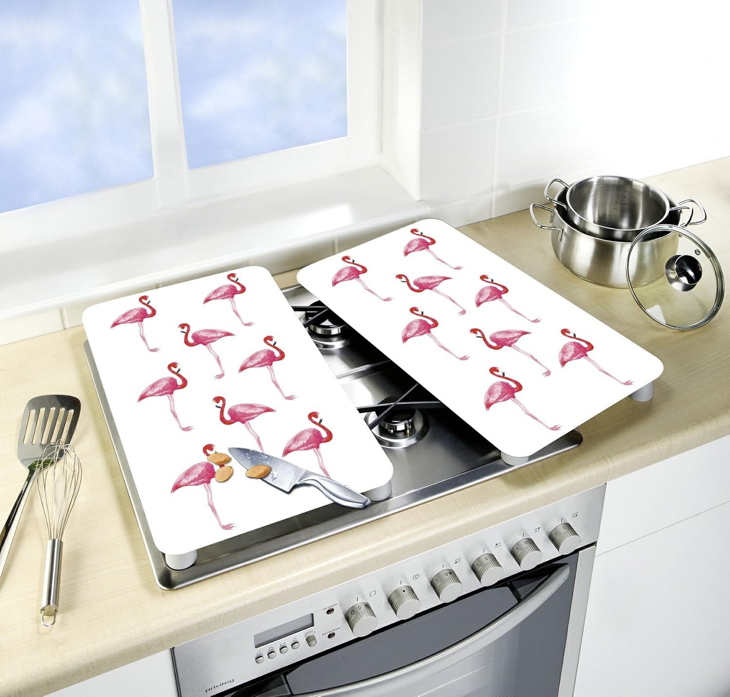 WENKO Herdblende-/Abdeckplatte Wenko Herdabdeckplatten Universal Flamingo, (2 tlg)
