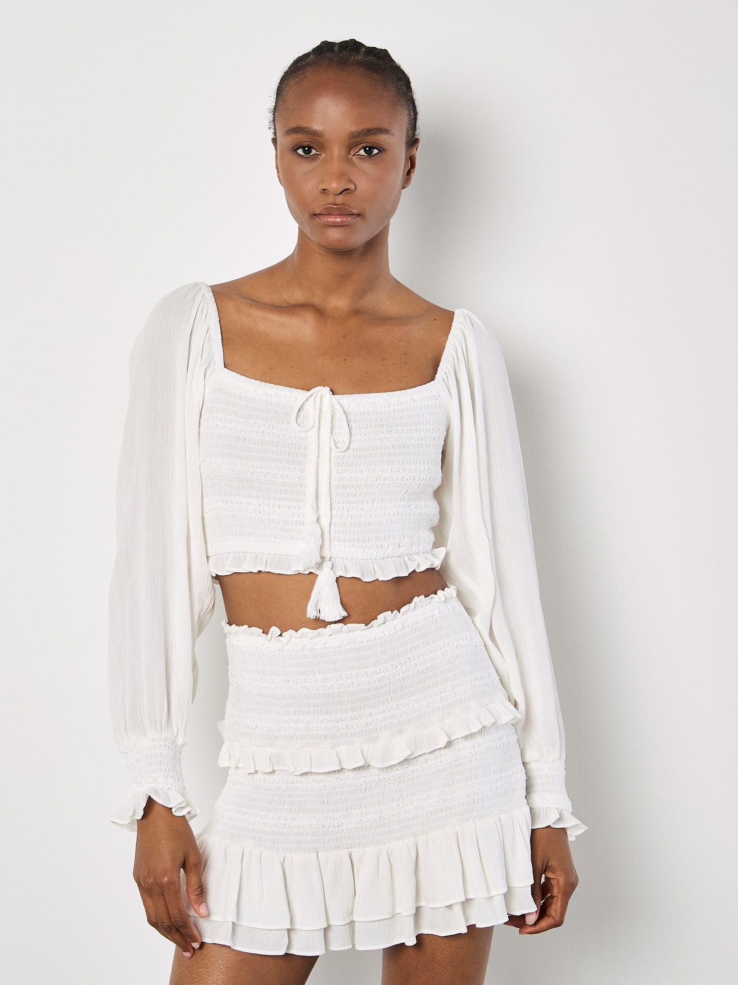 Apricot Crop-Top Smok-Top mit weiten Armen günstig online kaufen