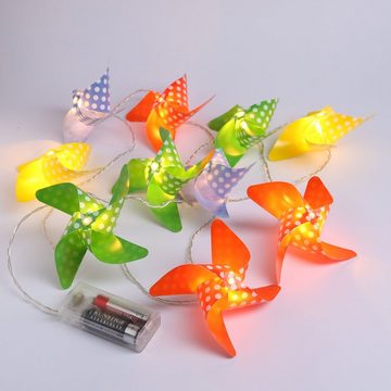 MARELIDA LED-Lichterkette LED Lichterkette Windräder 10 gepunktete Windräder Batterie bunt, 10-flammig