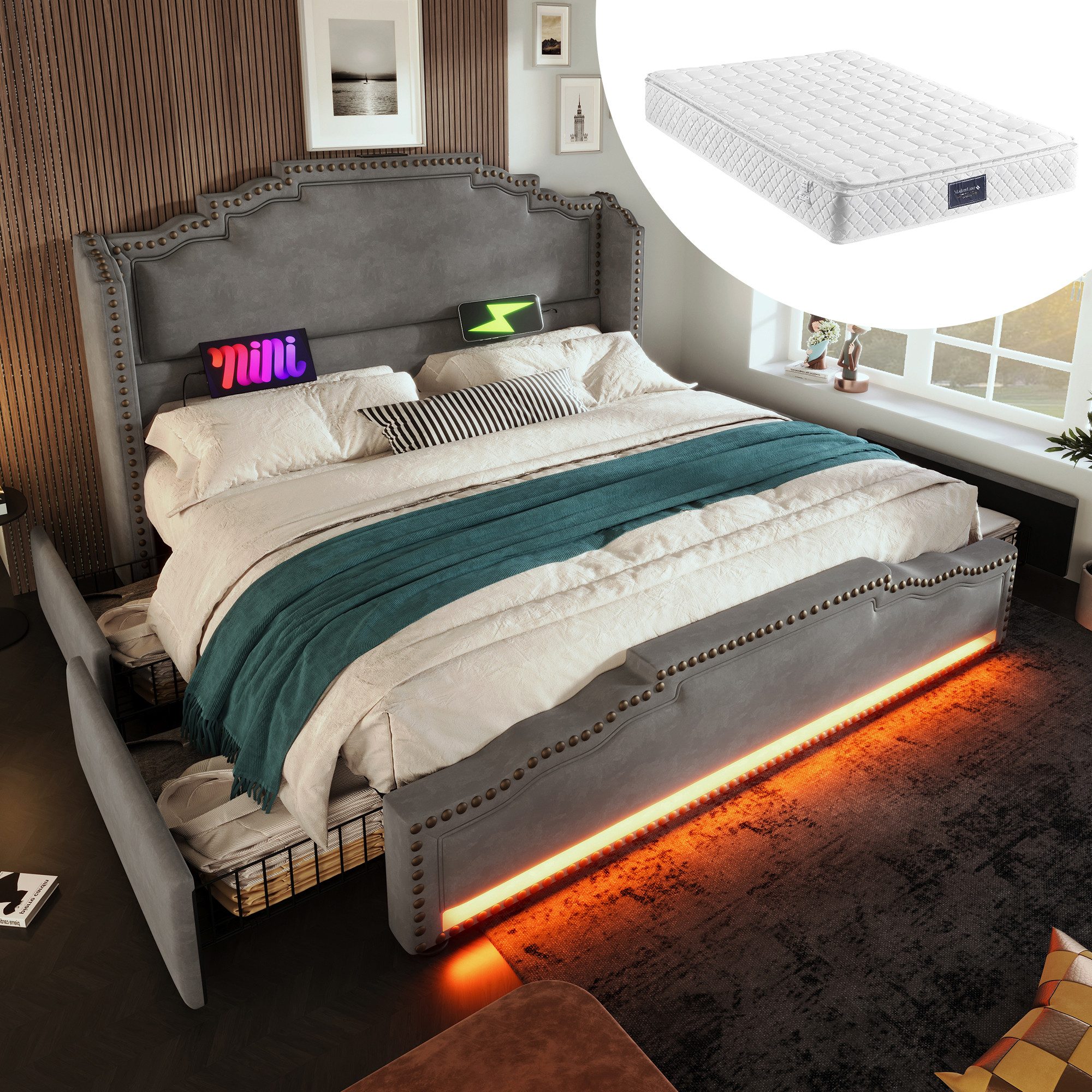 REDOM Polsterbett Vintage Bett mit handgefertigte günstig online kaufen