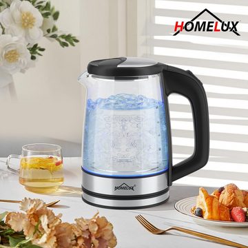 HOMELUX Wasserkocher Glas Electric Kettle Mit Led-Beleuchtung Abschaltautomatik, 1.8 l, 1500,00 W, Glas wasserkocher Edelstahl, Wasser Kocher Bpa Frei, 360° Basis