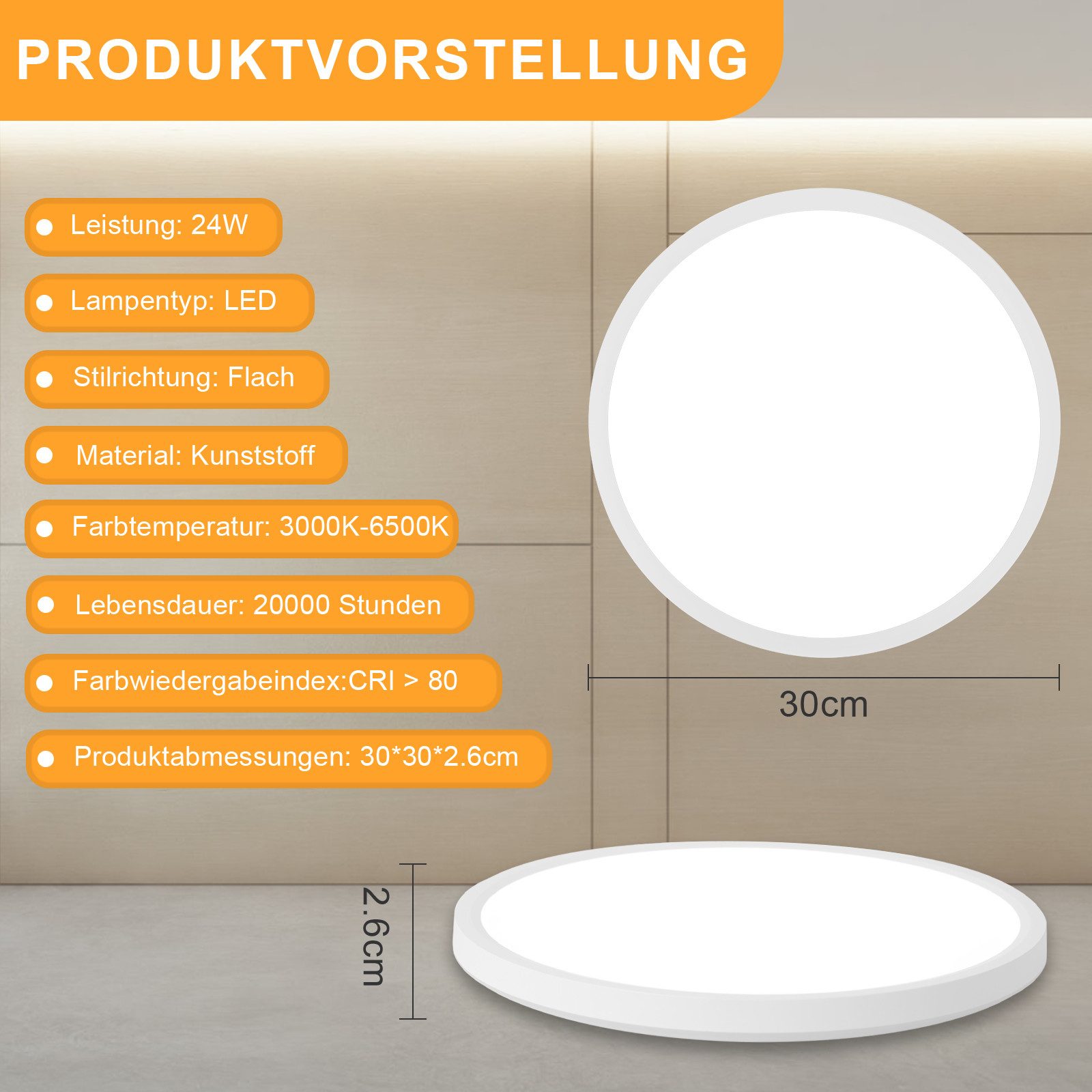 Nettlife LED Panel Flach Dimmbar Deckenleuchte 30cm Rund Weiß 24W zimmer, Dimmbar mit Fernbedienung, LED fest integriert, Kaltweiß, Warmweiß, Neutralweiß, Flurlampe lampe für Küche Flur Schlafzimmer