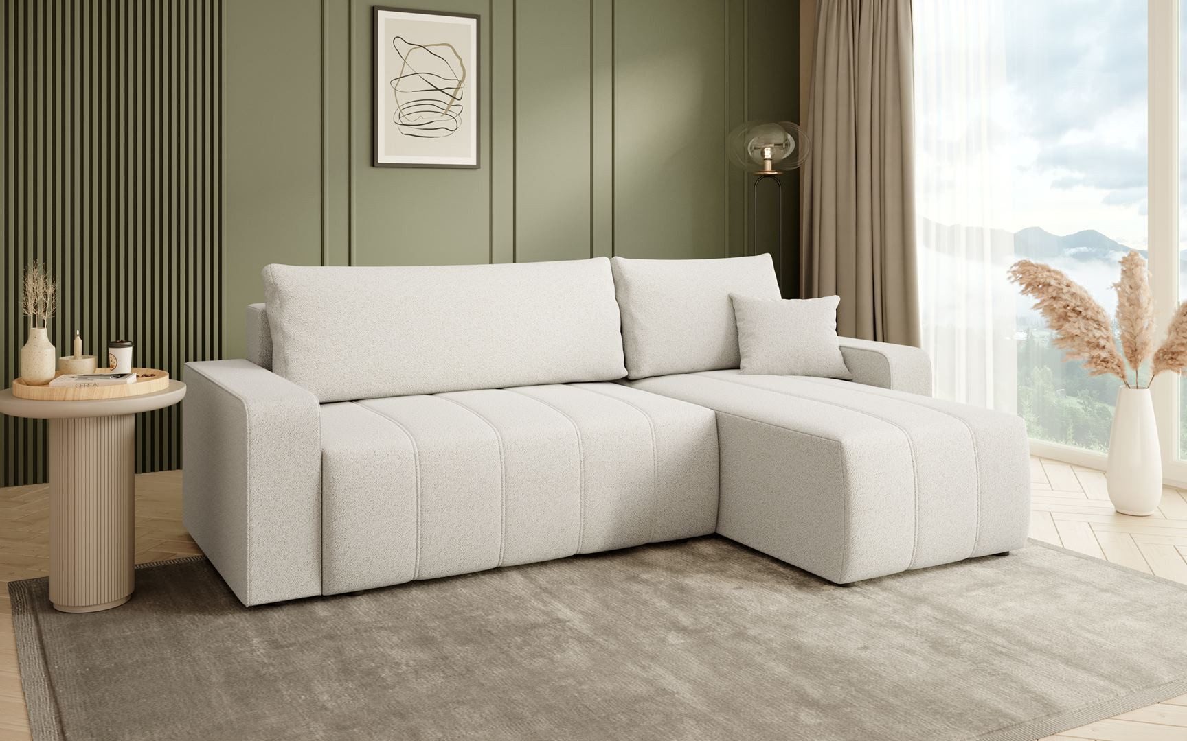 Beautysofa Ecksofa MORI, universelle Seite, mit Schlaffunktion, mit Bettkasten