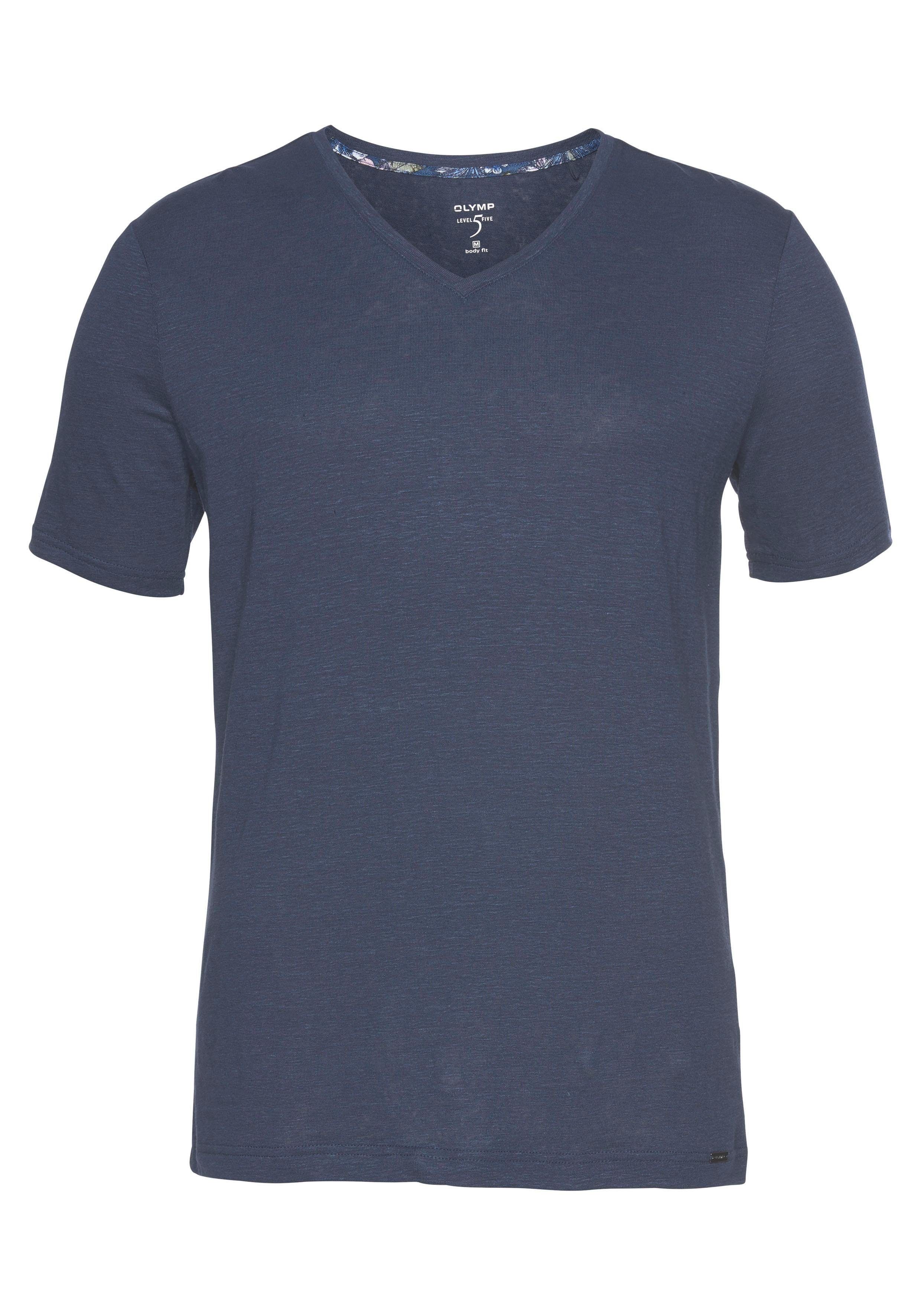 OLYMP T-Shirt Level Five body fit mit hohem Leinenanteil rauchblau-meliert