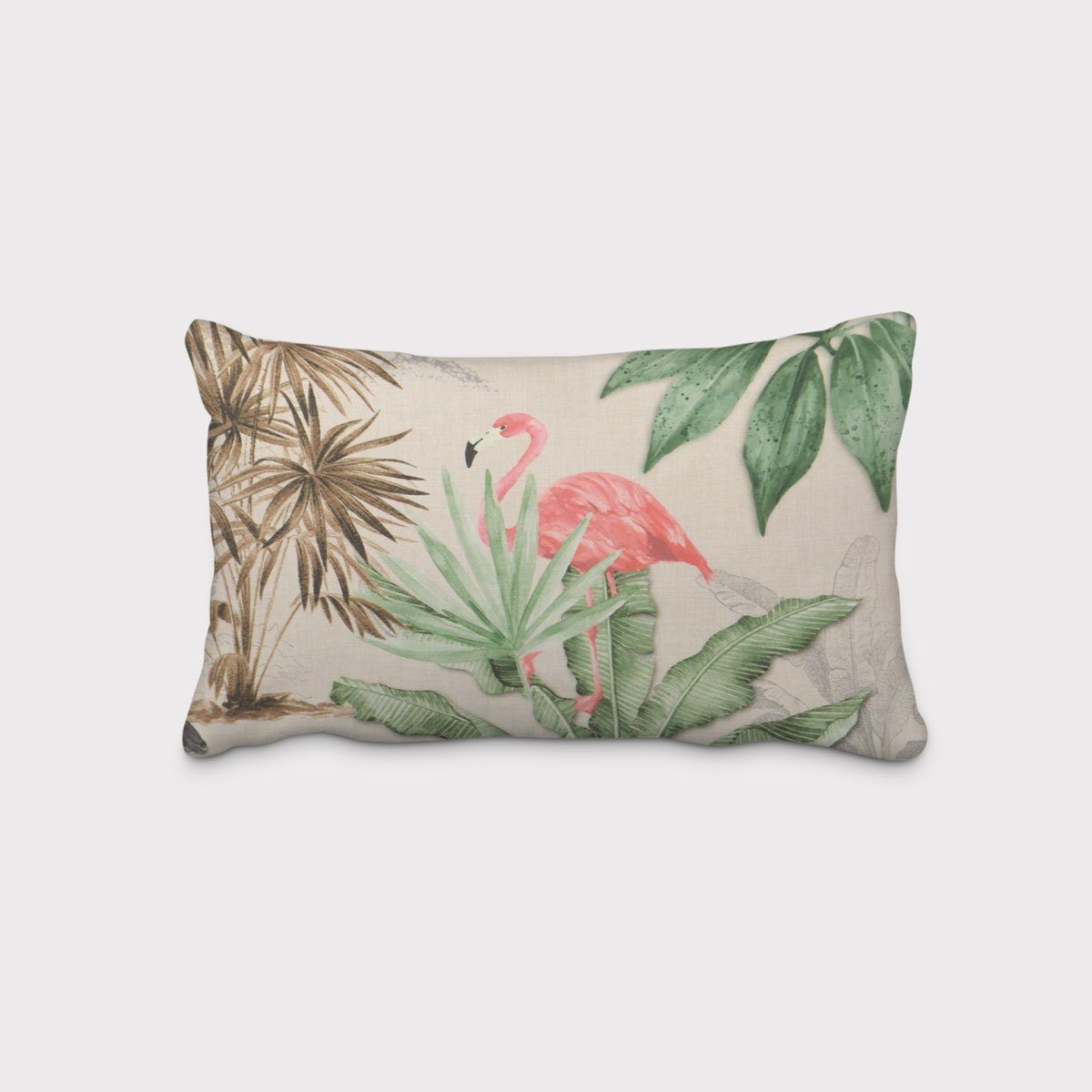 SCHÖNER LEBEN. Dekokissen Kissenhülle Outdoor Palmen Papagei Flamingo beige bunt, Outdoor,made in Germany,handmade,wasserabweisend